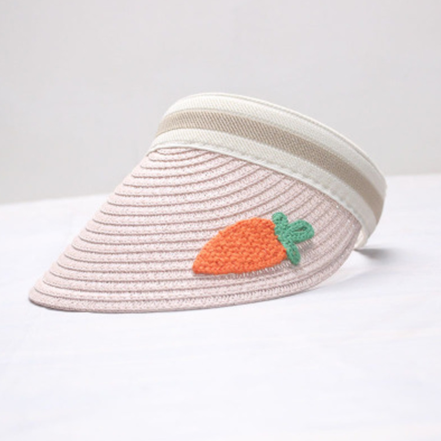 鴨舌遮陽草帽-粉色蘿蔔 (小孩款（46-53cm）)