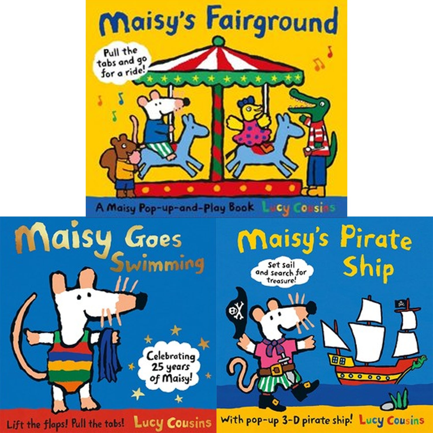 【小鼠波波3本合購】-小鼠波波到遊樂園（精裝遊戲書）＋小鼠波波的海盜船（立體遊戲書）＋小鼠波波游泳趣（25週年版）