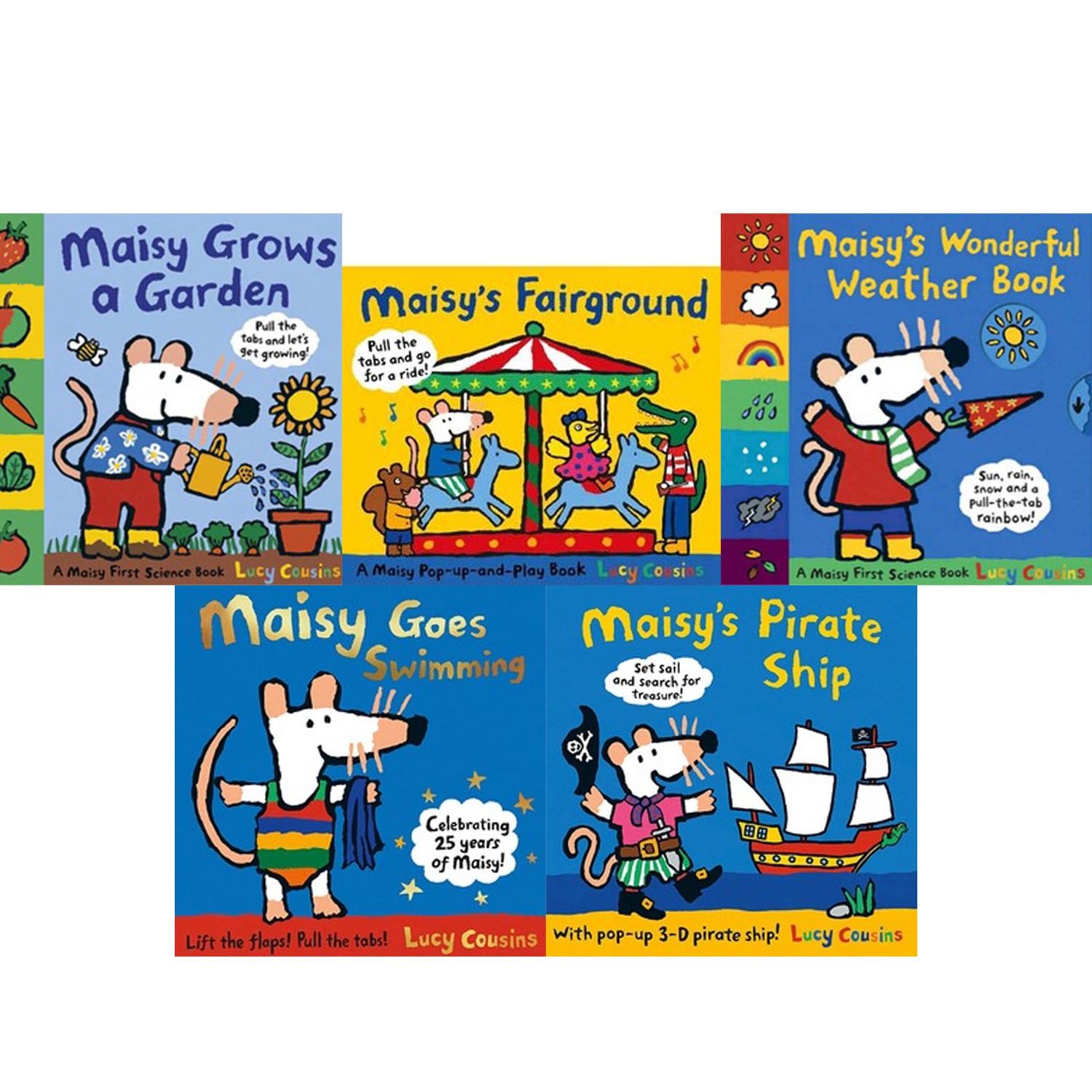 【小鼠波波5本合購】-波波看天氣＋小鼠波波的花園＋小鼠波波到遊樂園（精裝遊戲書）＋小鼠波波的海盜船（立體遊戲書）＋小鼠波波游泳趣（25週年版）