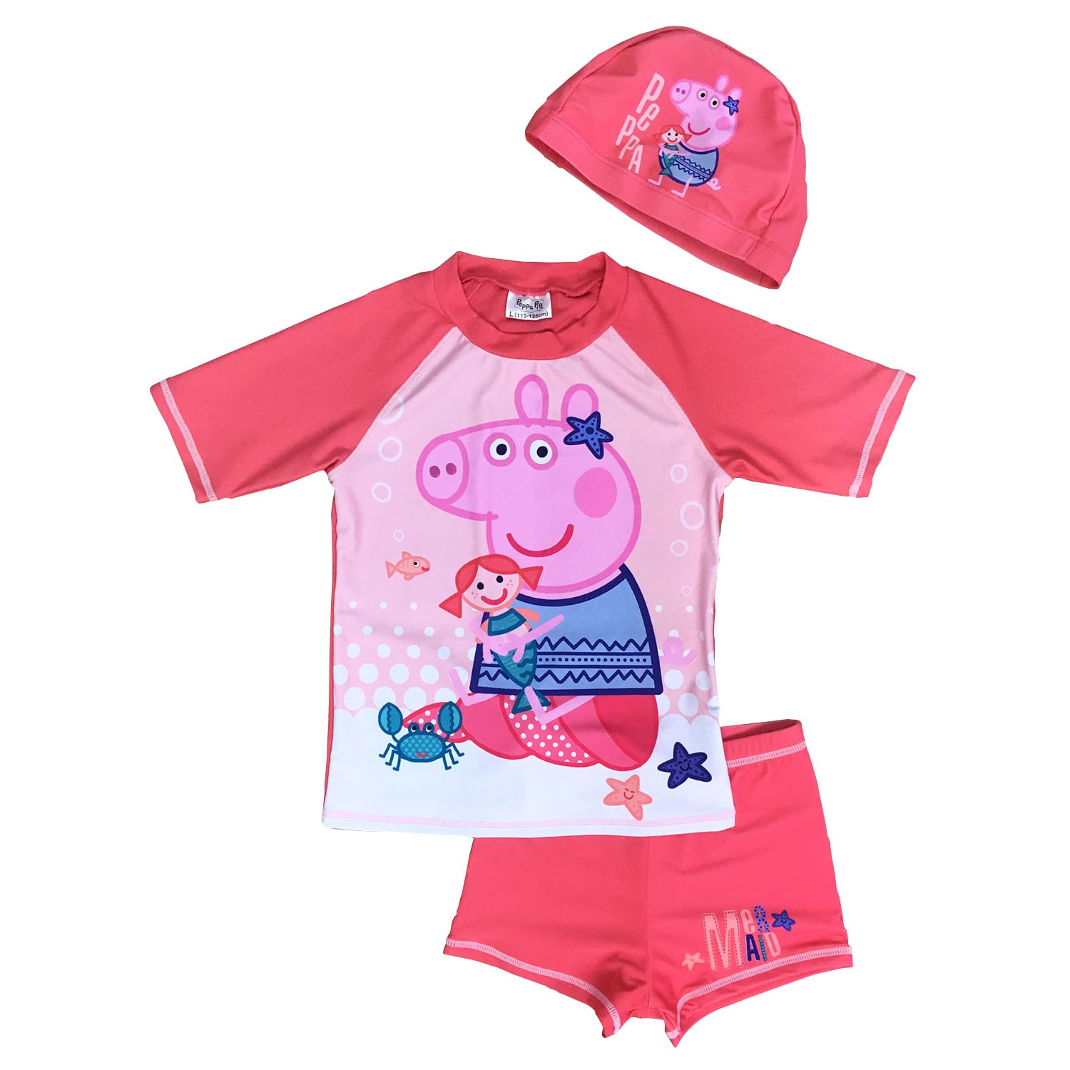 佩佩豬兩件式泳裝/附泳帽-兩件式-粉 (S(90-105cm))