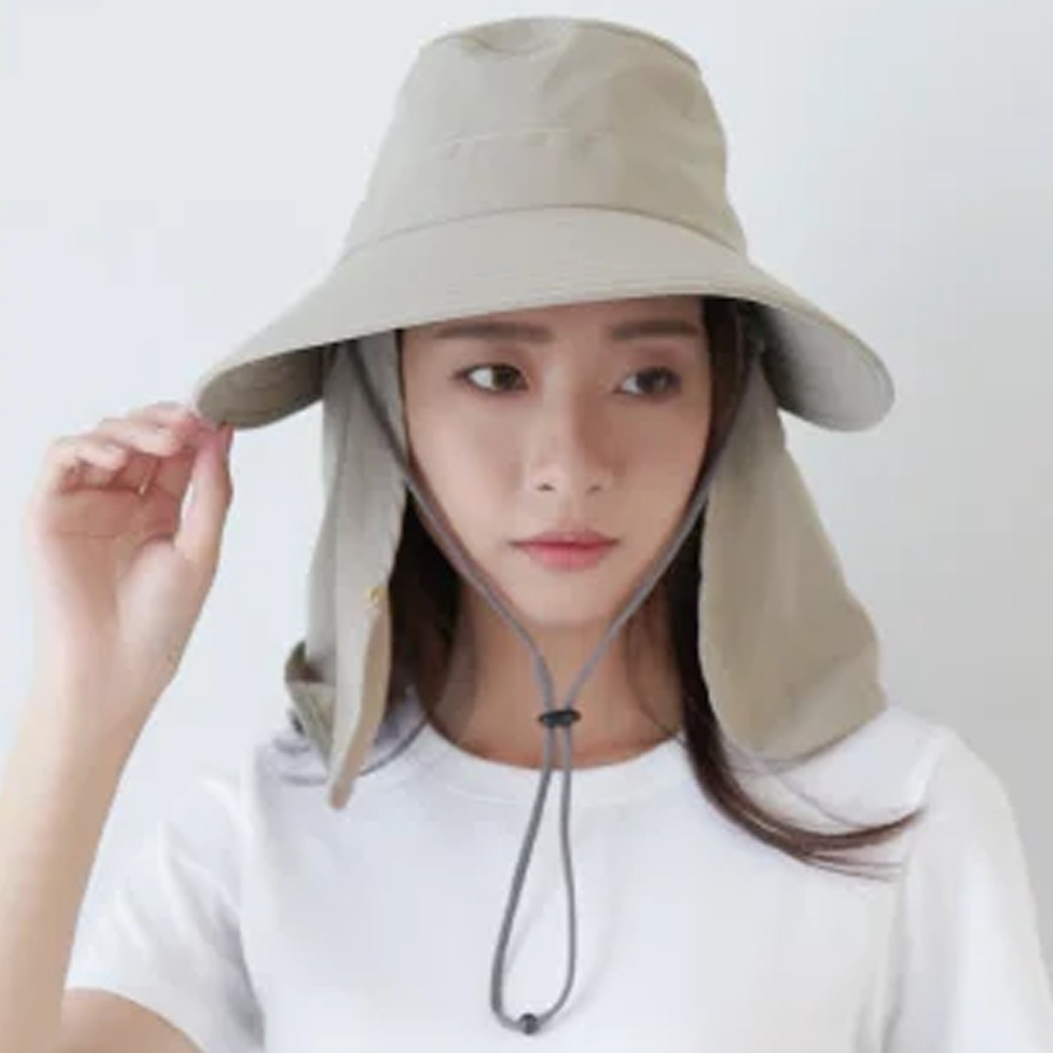 UPF50+多功能淑女護頸遮陽帽-卡其