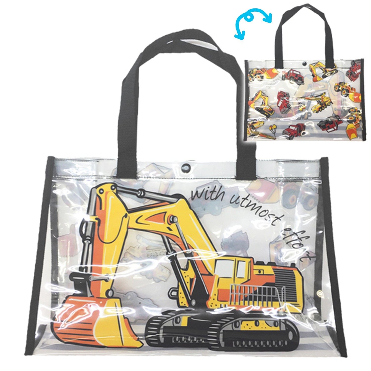 防水PVC游泳包(雙面圖案設計)-挖土機-黑 (25x36x13cm)