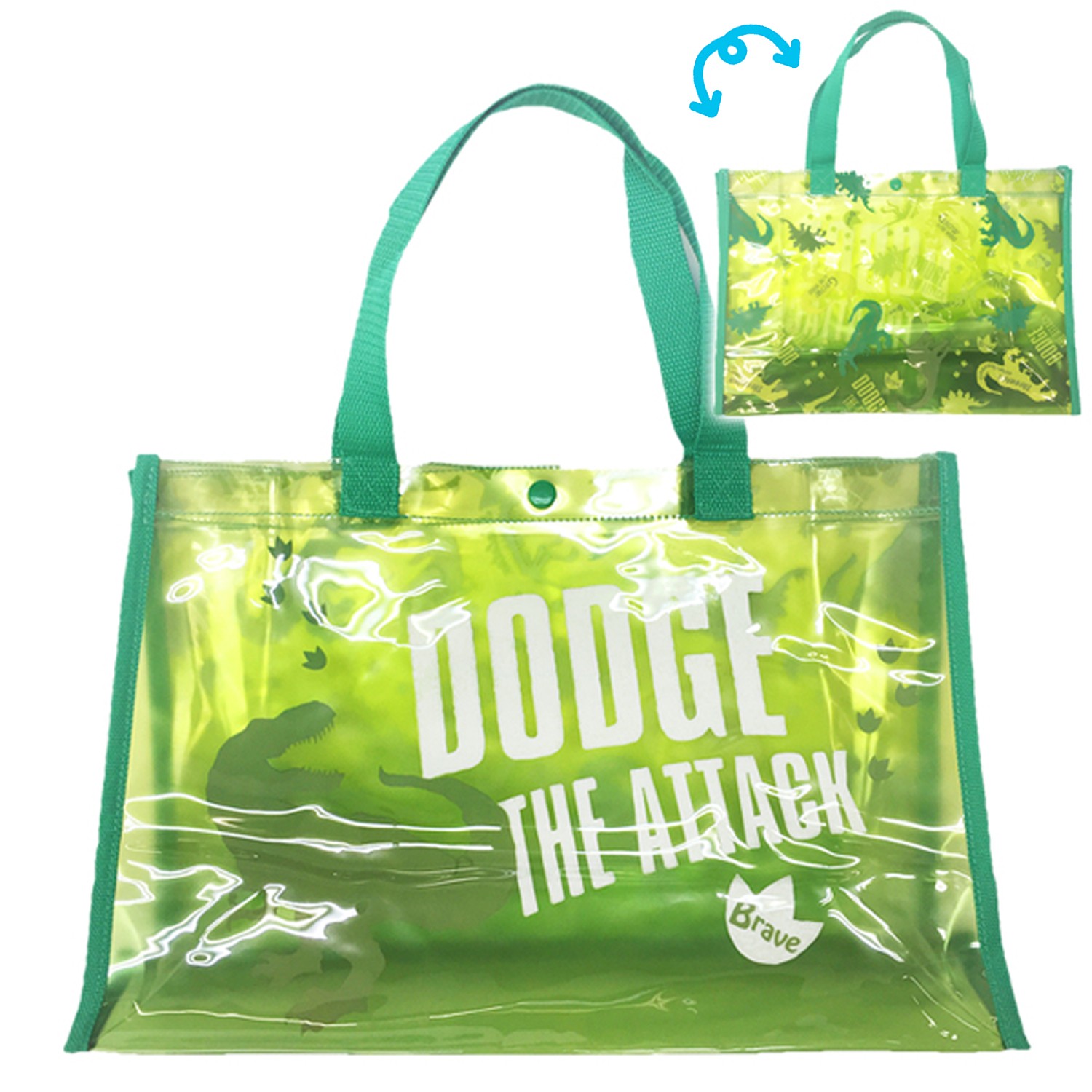 防水PVC游泳包(雙面圖案設計)-恐龍-綠 (25x36x13cm)
