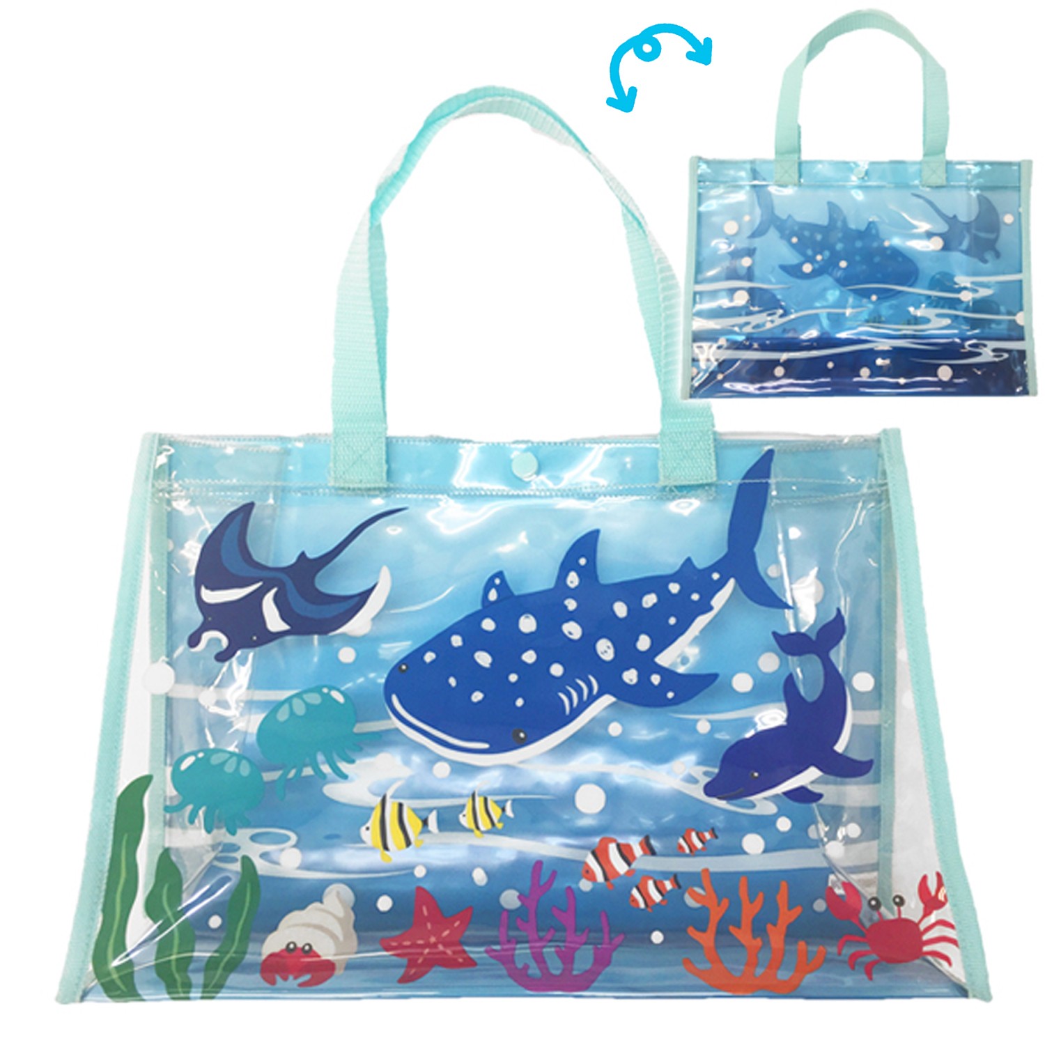 防水PVC游泳包(雙面圖案設計)-海洋世界-藍 (25x36x13cm)