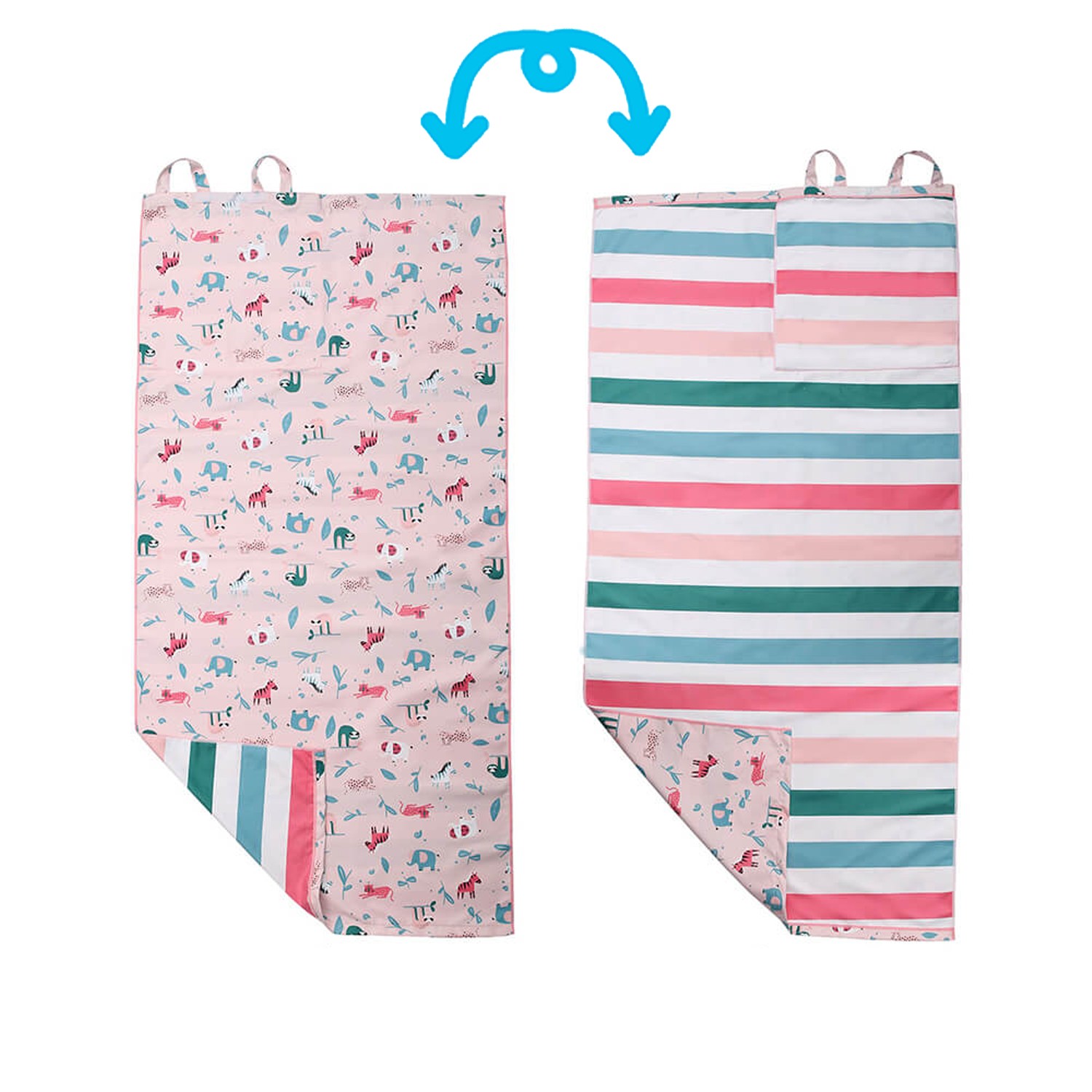 兒童3in1雙面浴巾/背包-動物園（粉）