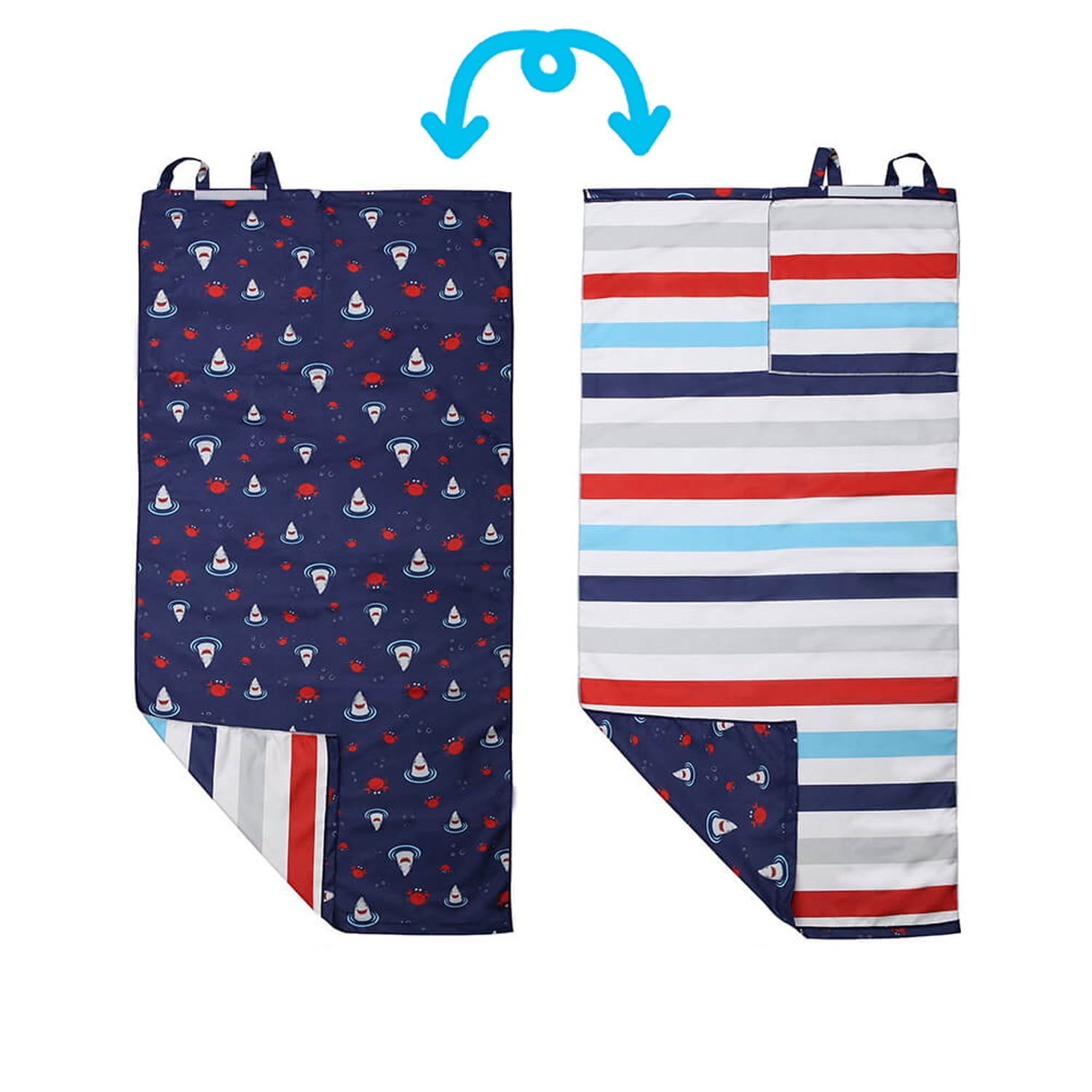 兒童3in1雙面浴巾/背包-鯊魚/螃蟹