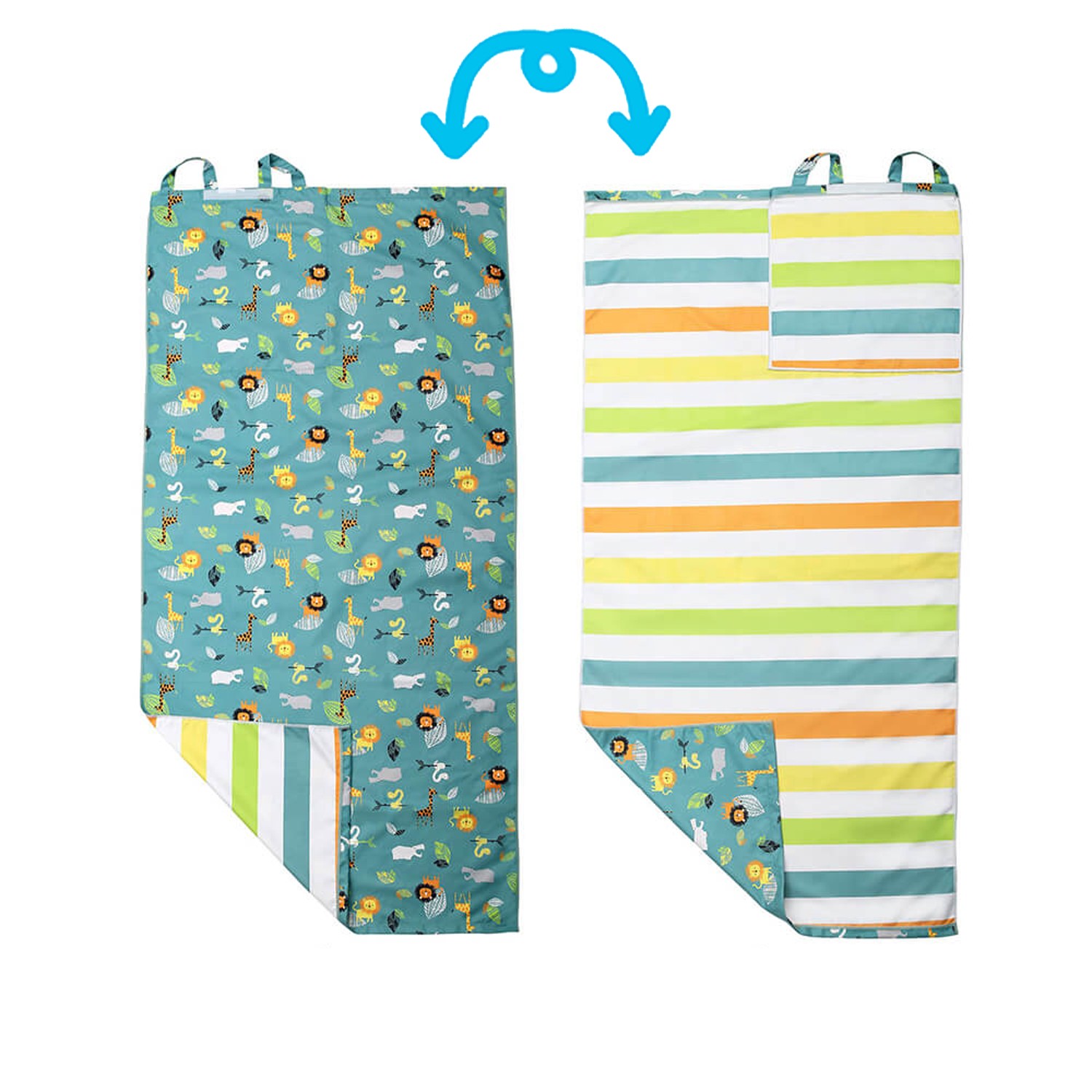 兒童3in1雙面浴巾/背包-動物園（綠）