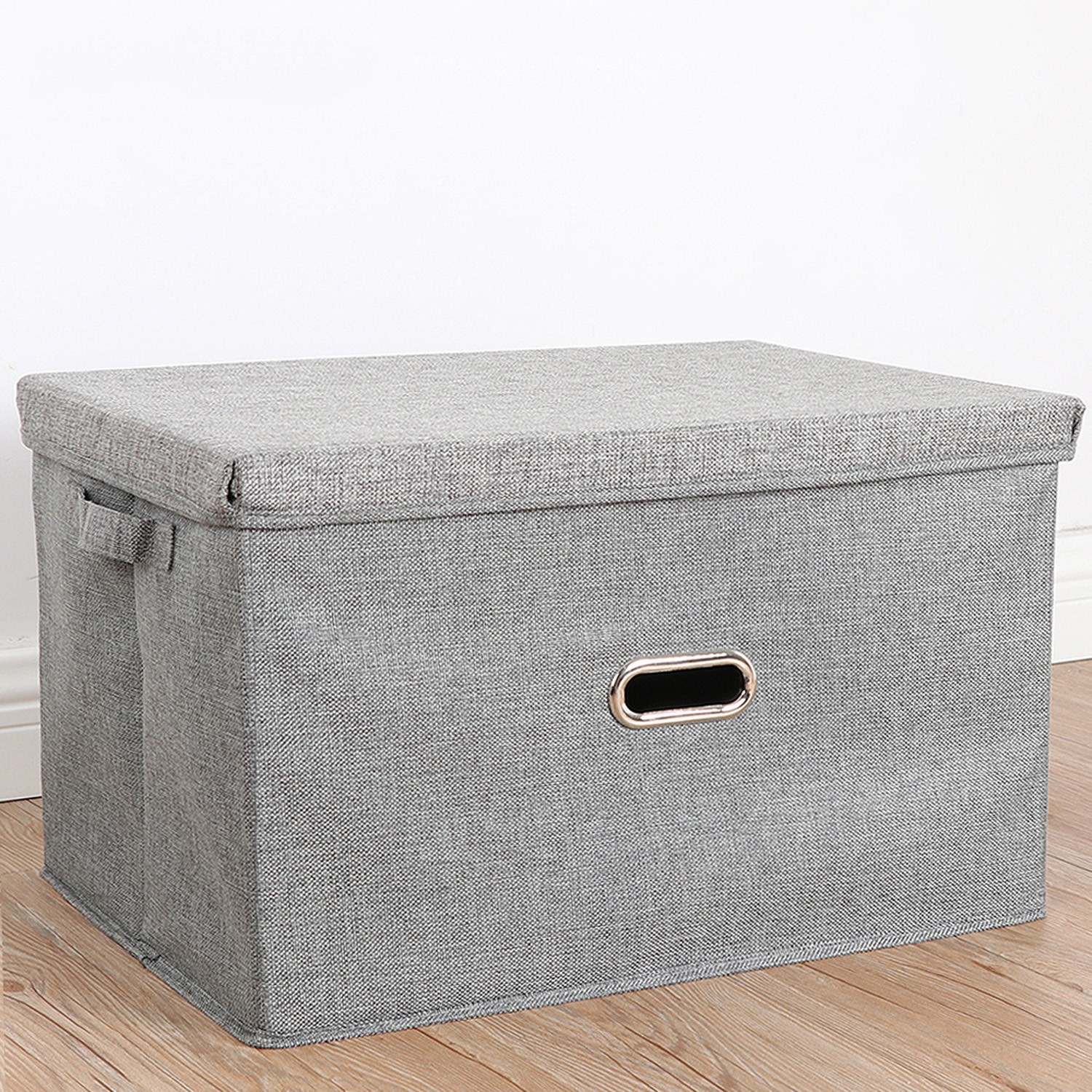 棉麻折疊收納箱-灰色 (大38L（44*29*30cm）)