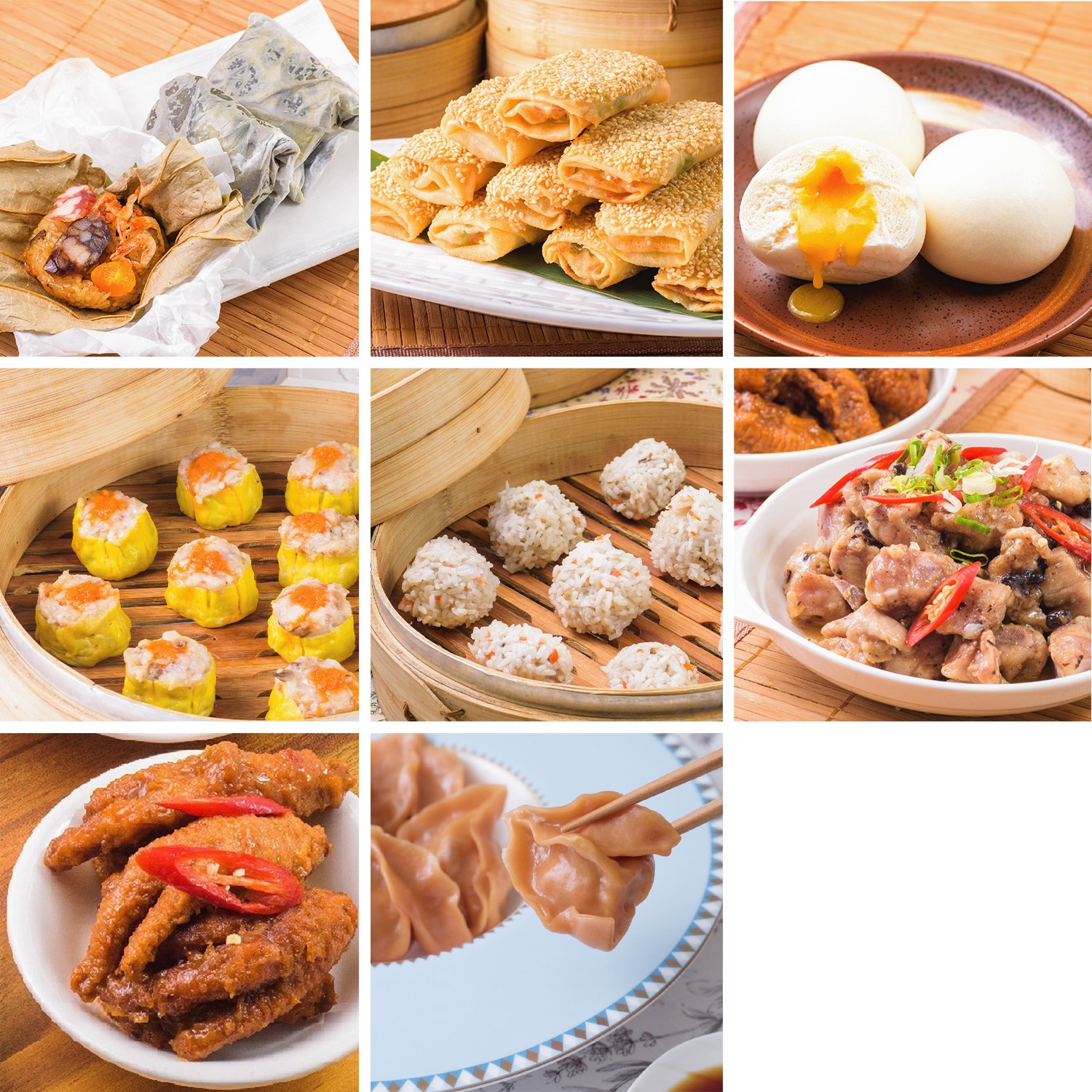 【壽滿趣-就是威】熱銷推薦含運組(紙包荷葉飯8顆/芝麻海鮮捲10顆/鳳凰流沙包8顆/魚子燒賣12顆/雙喜珍珠丸12顆/鼓汁蒸排骨600g/蠔油紋鳳爪600g/贈XO醬干貝餃)