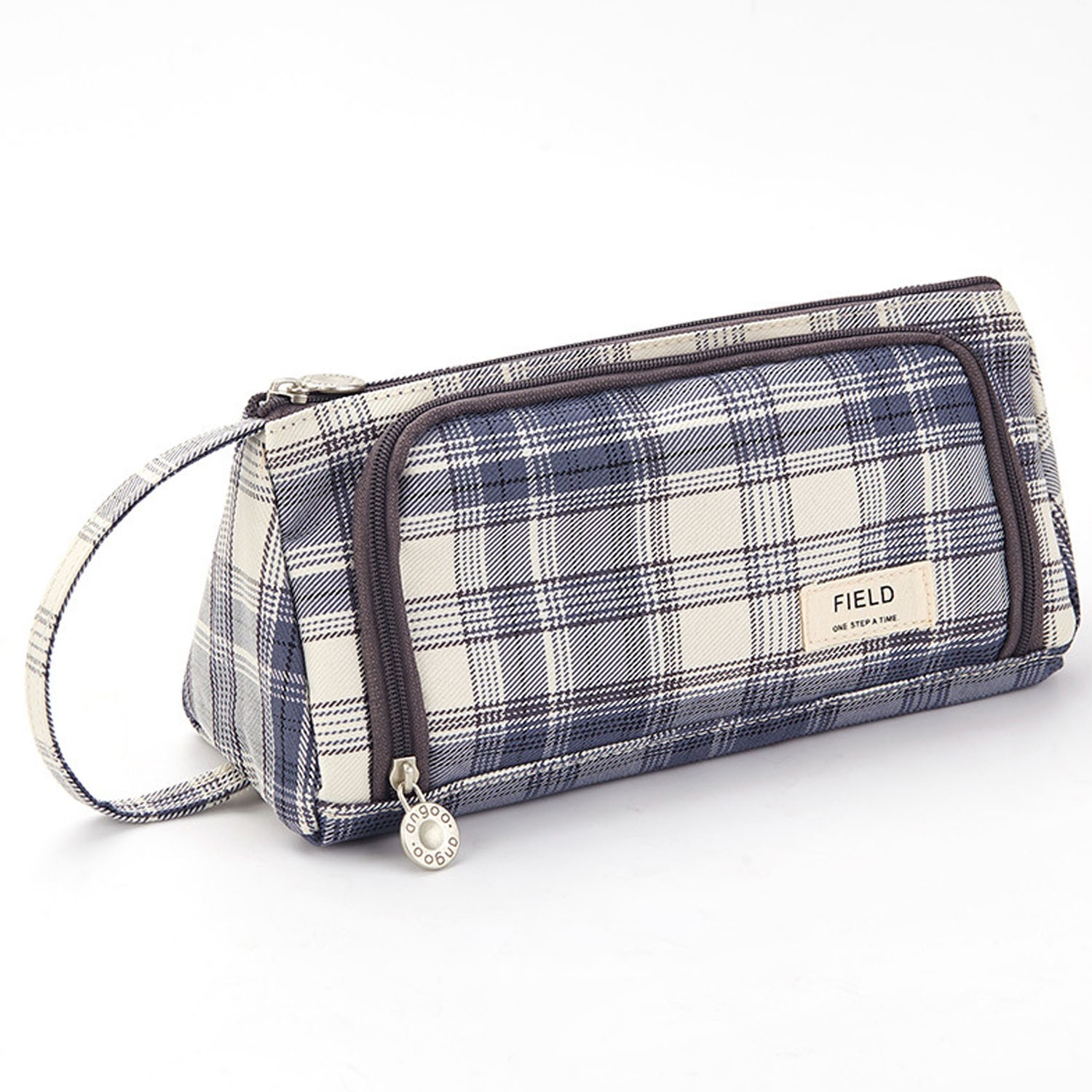 三角形大開口鉛筆袋-藍色線條