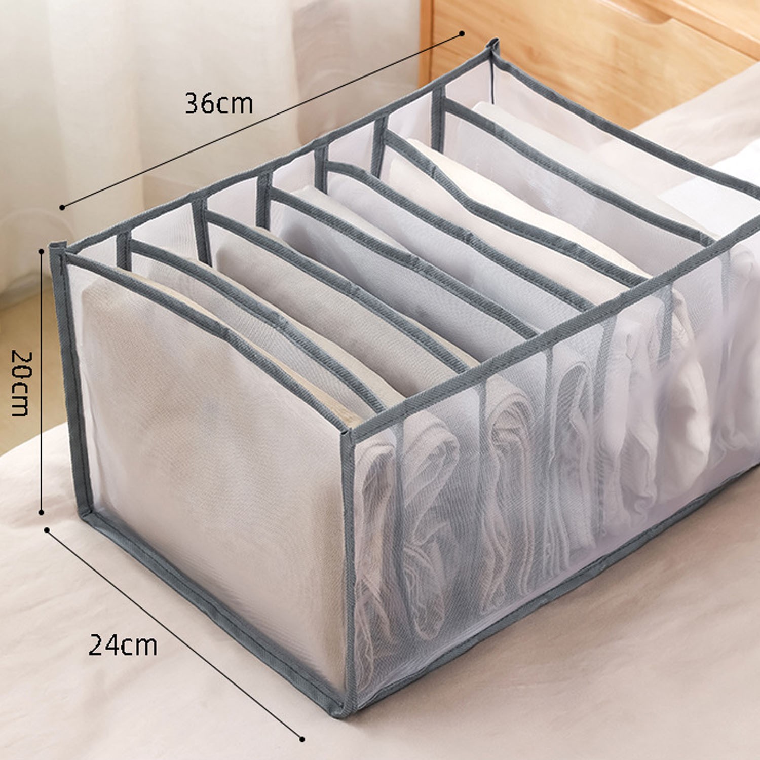 透明網格衣服分隔收納盒-灰色 (7格大號)