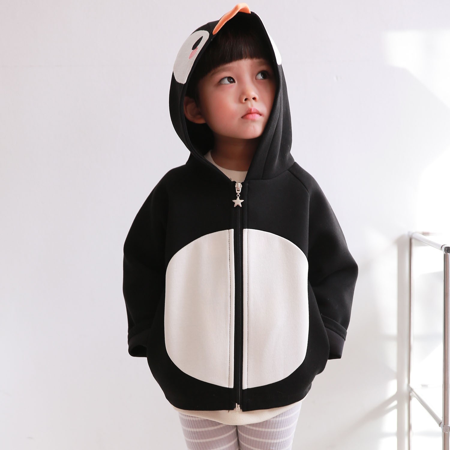 春季款企鵝造型連帽夾克-黑 (S[90-100cm])