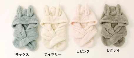 毛茸茸保暖 兔耳圍脖帽(親子通用款)-米