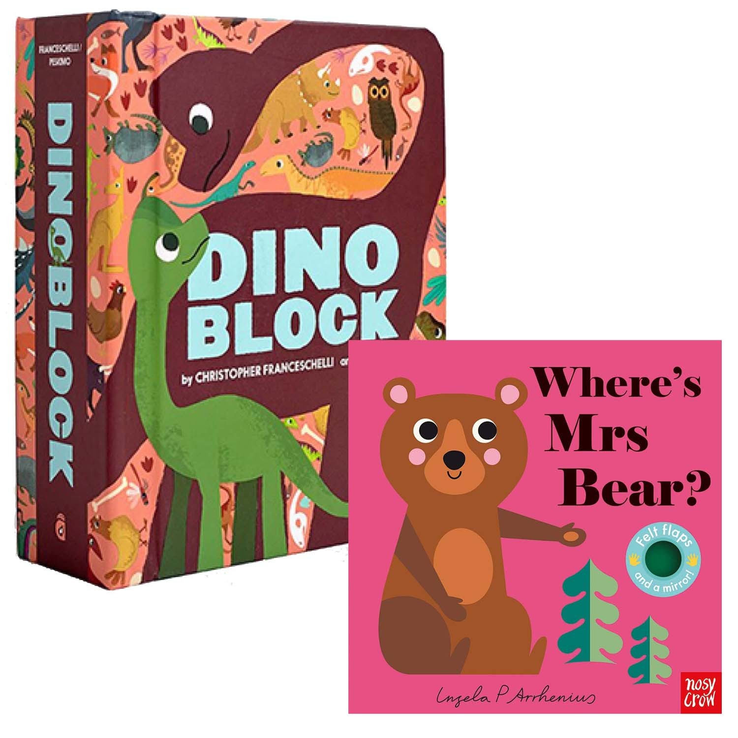 【合購組】方塊認知硬頁書：Dinoblock 恐龍入門百科+不織布翻翻書 Where's Mrs Bear?