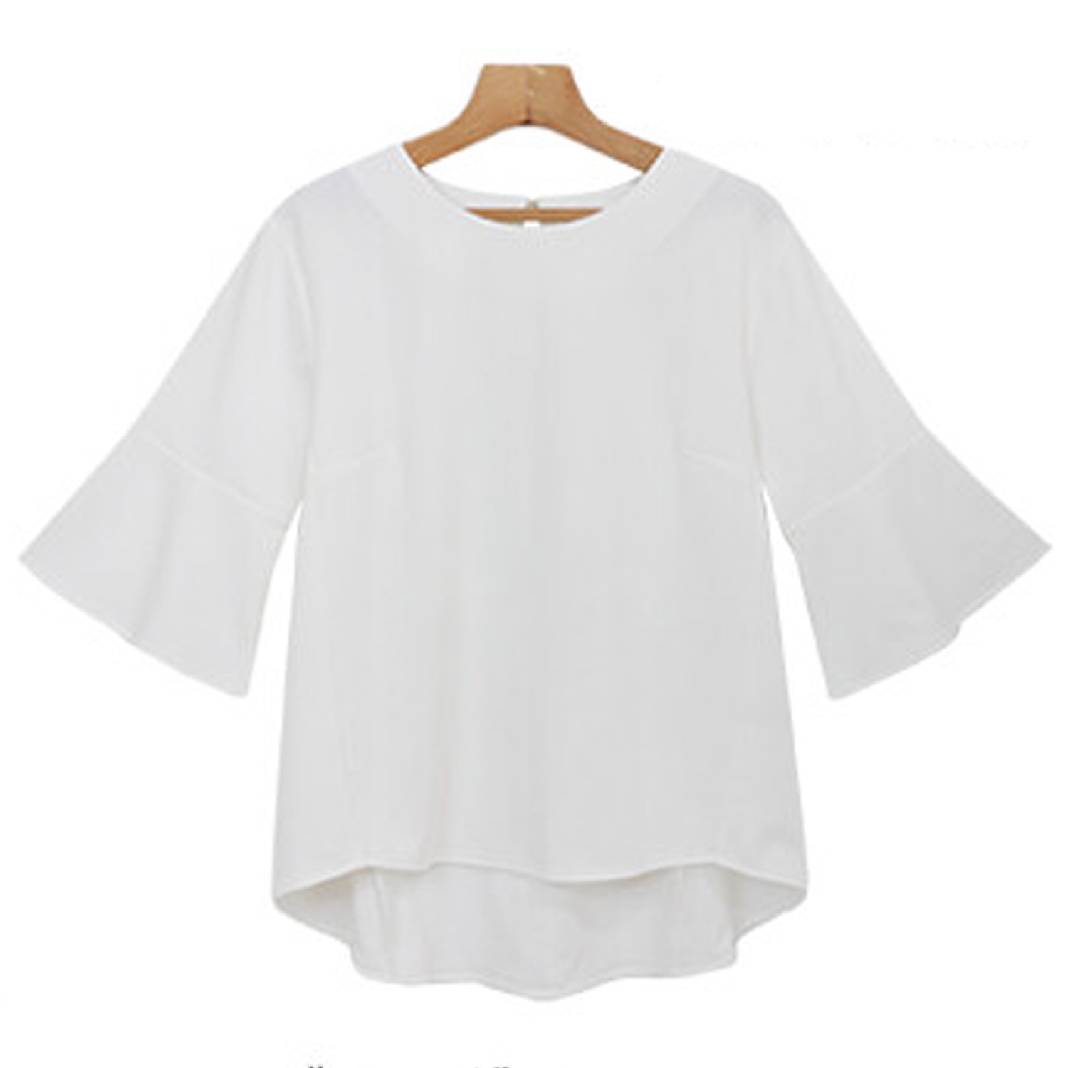 修身剪裁雪紡喇叭七分袖上衣-白-4000073