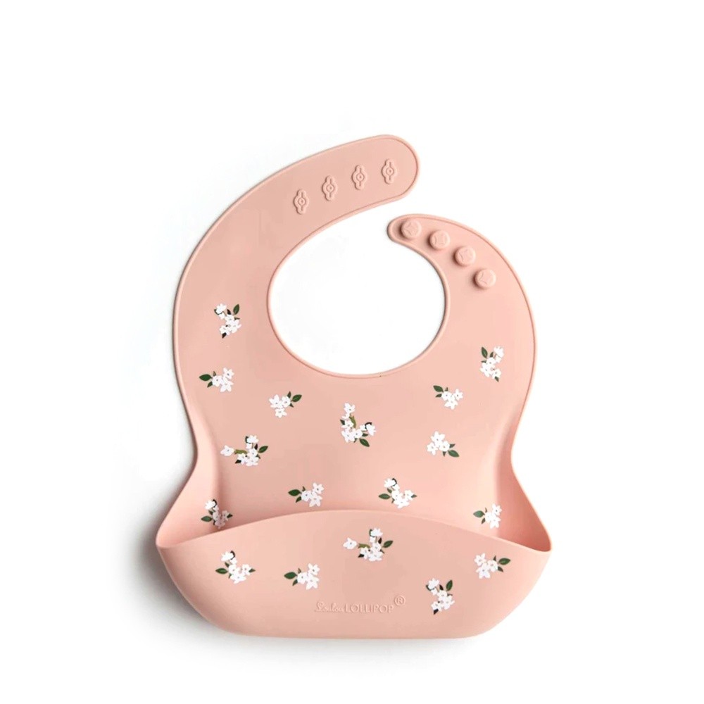 寬口立體矽膠防漏圍兜/防水圍兜-浪漫小白花 (290x230x75mm)