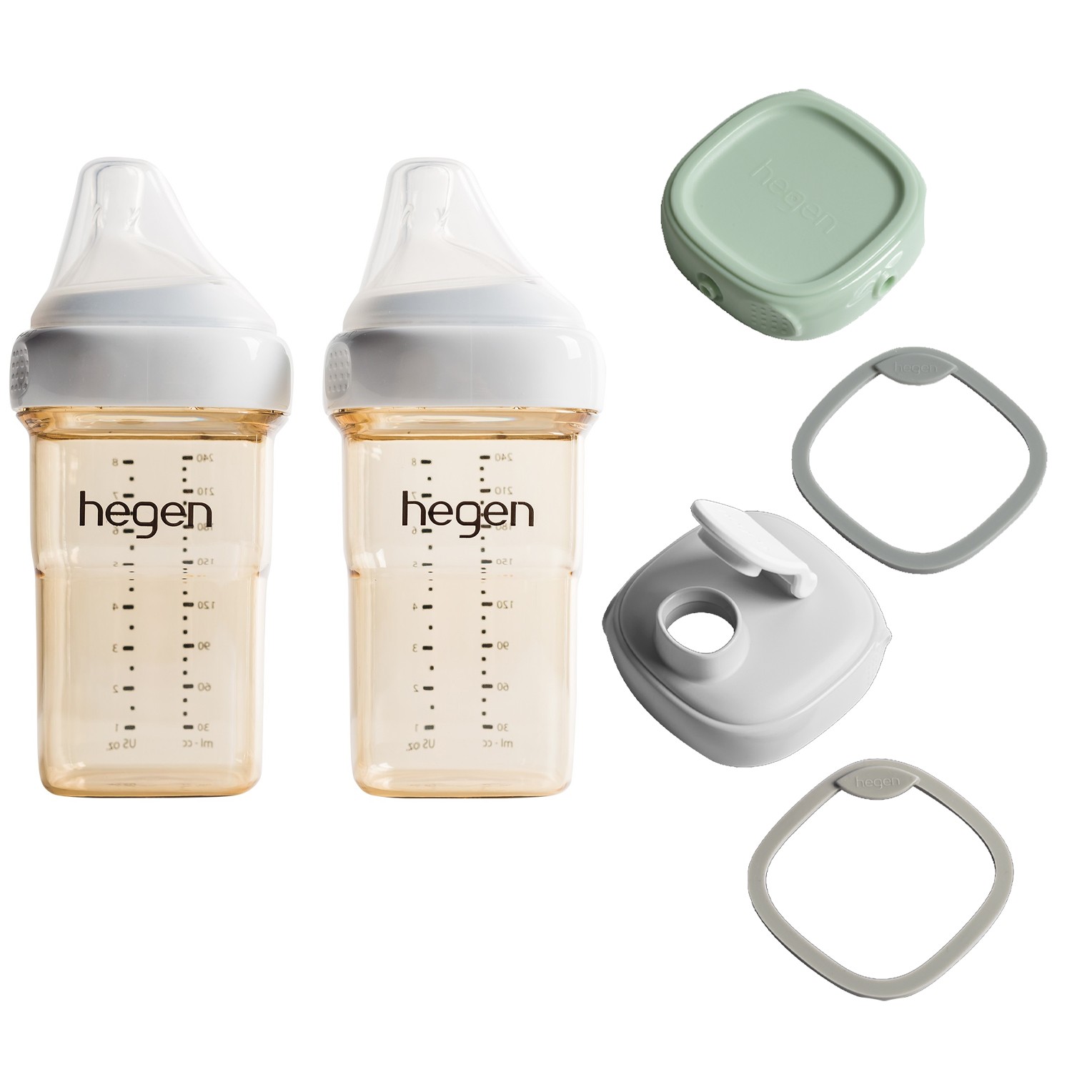 金色奇蹟寬口奶瓶雙瓶超值組-奶瓶240ml兩入＋水杯蓋＋儲存蓋-漾綠