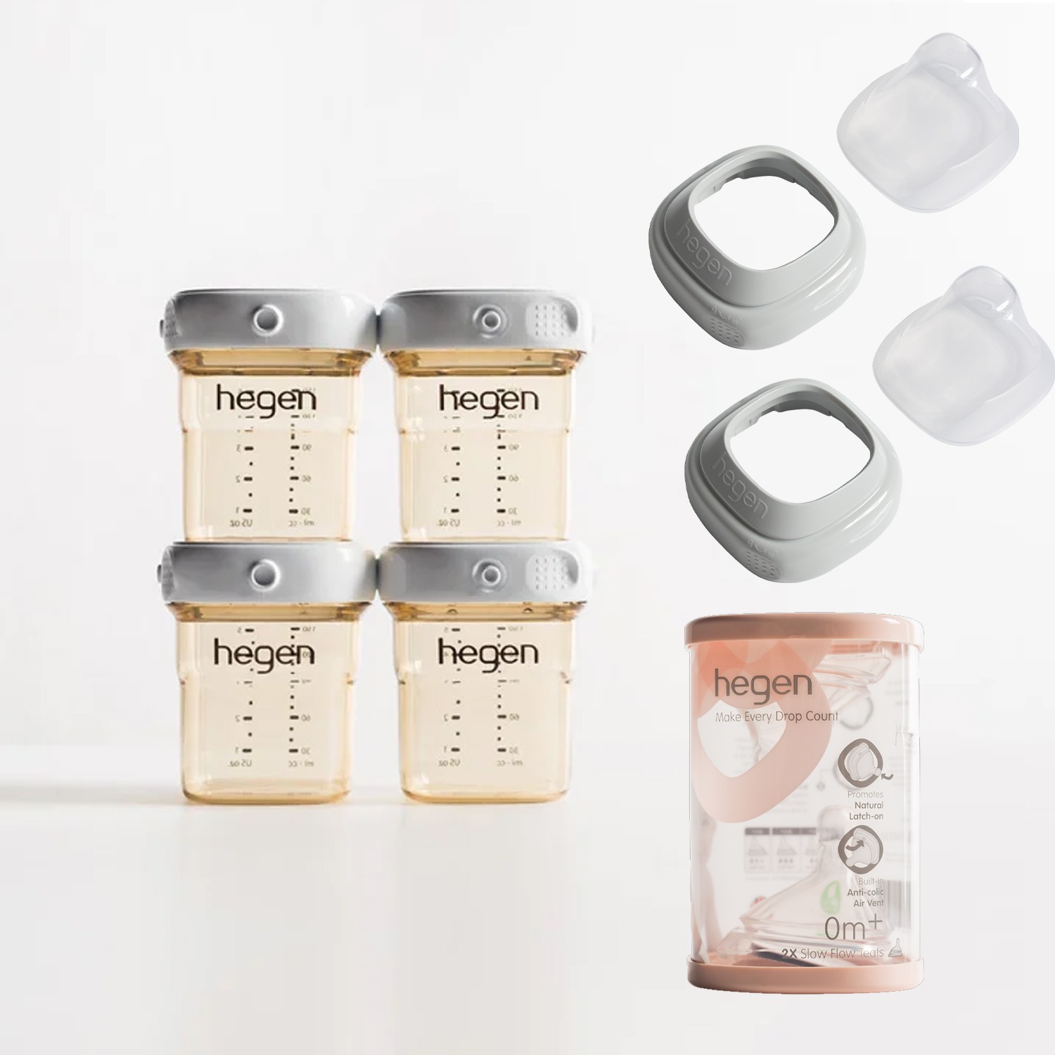 金色奇蹟萬用瓶超值組-萬用瓶四入＋慢速奶嘴兩入＋象牙白奶環蓋兩入