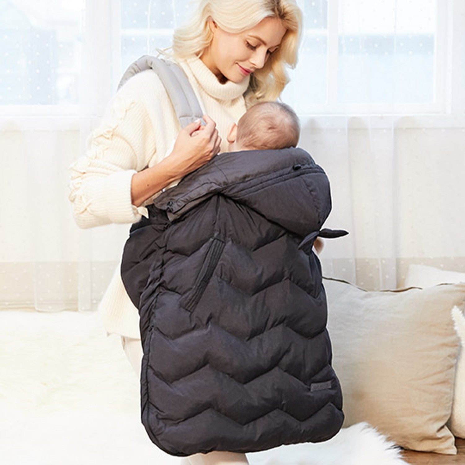 (保暖款)可拆式內刷毛防潑水背巾罩 (深灰)