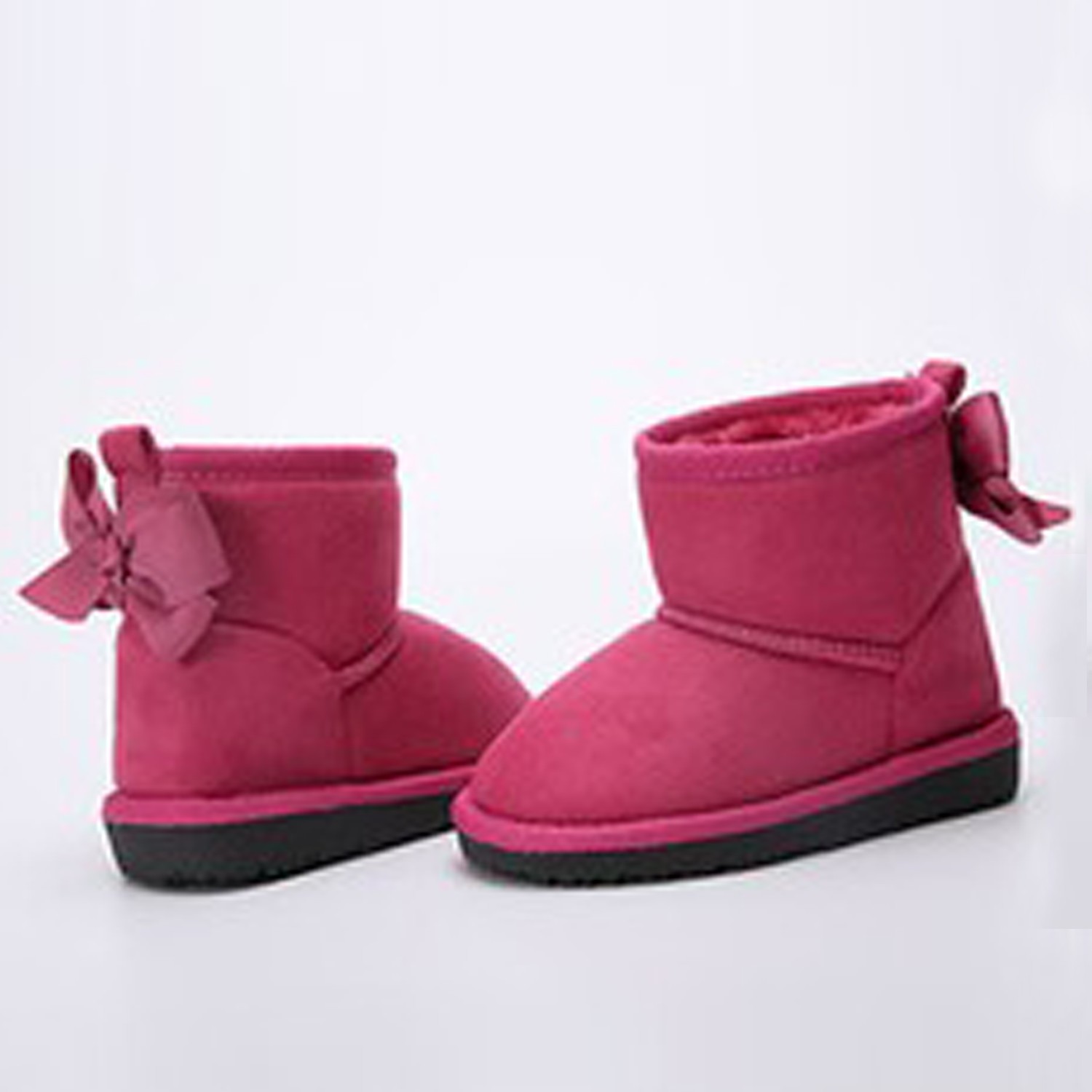 浪漫蝴蝶結毛絨短筒雪靴-莓果紅 (14cm)