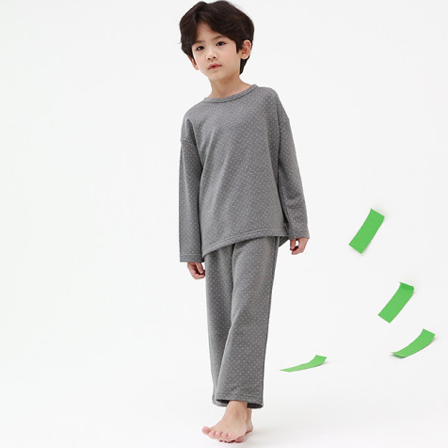 韓國ppippilong 裏起毛寬鬆舒適長袖家居服 點點灰 媽咪愛 Line購物