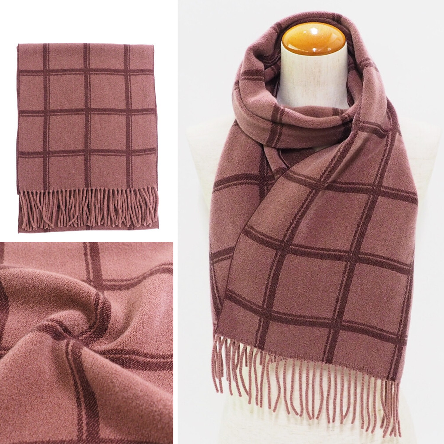 日本製 質感圍巾-格子-藕粉 (28x160cm)