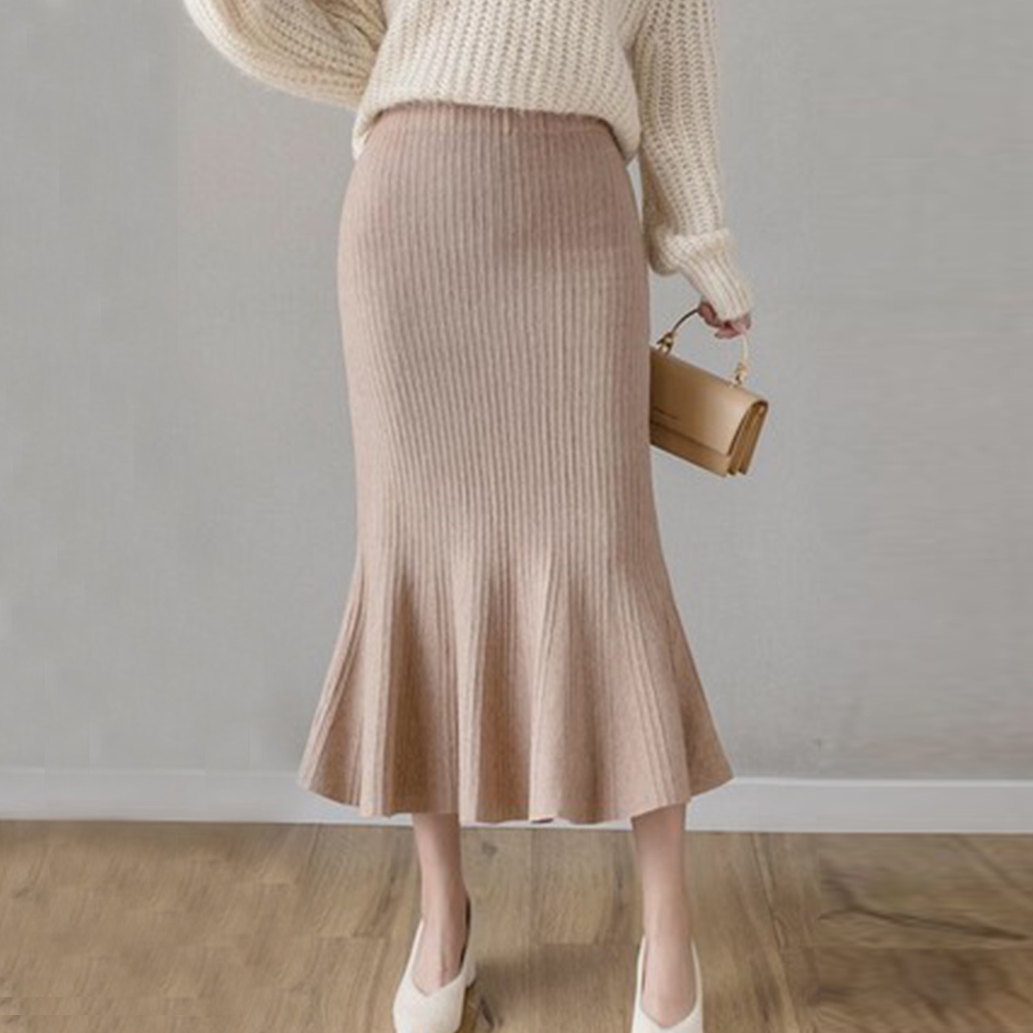絕美修身針織魚尾裙 (摩卡)