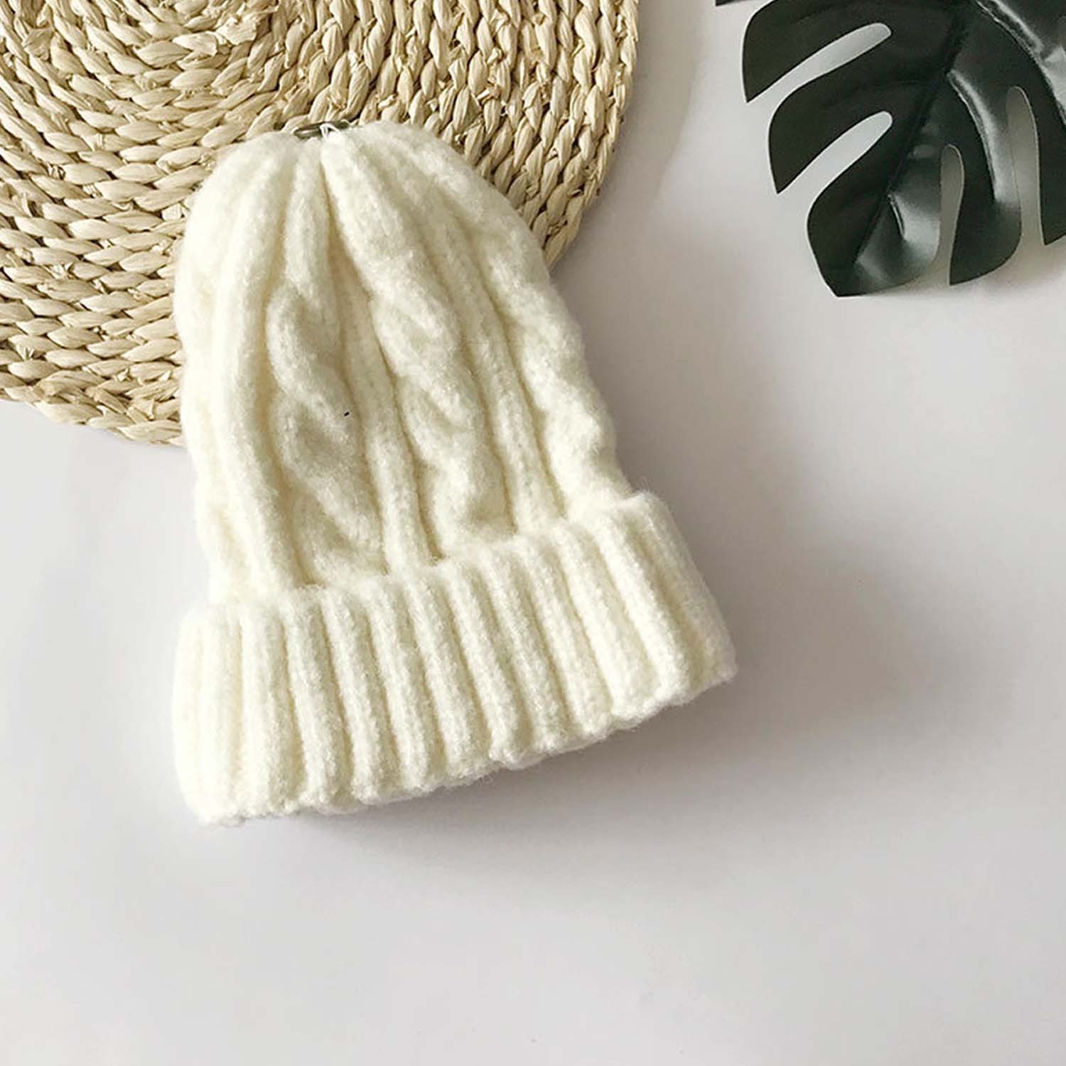 百搭麻花針織帽-奶白 (51-53cm)