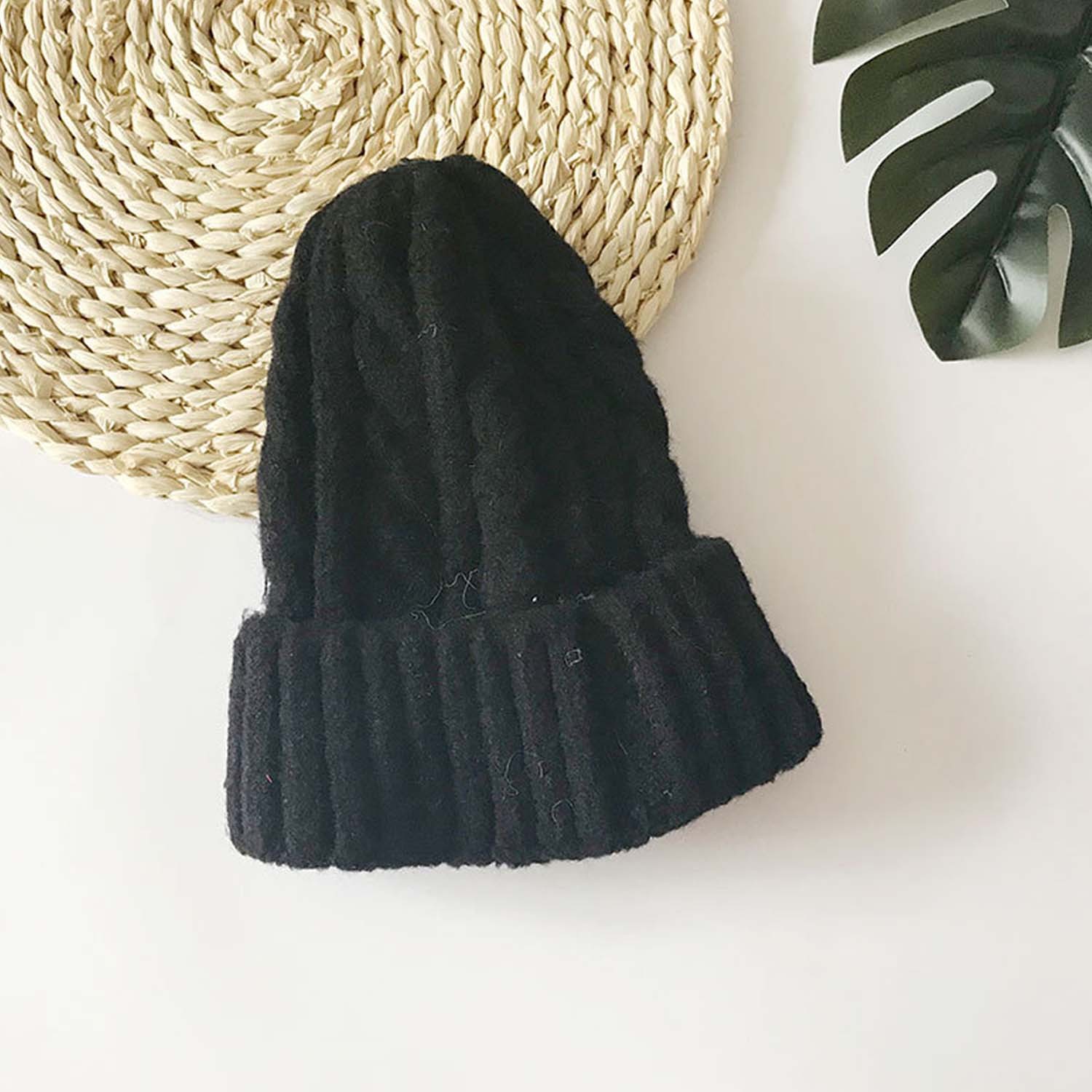 百搭麻花針織帽-成人款-純黑 (56-58cm)