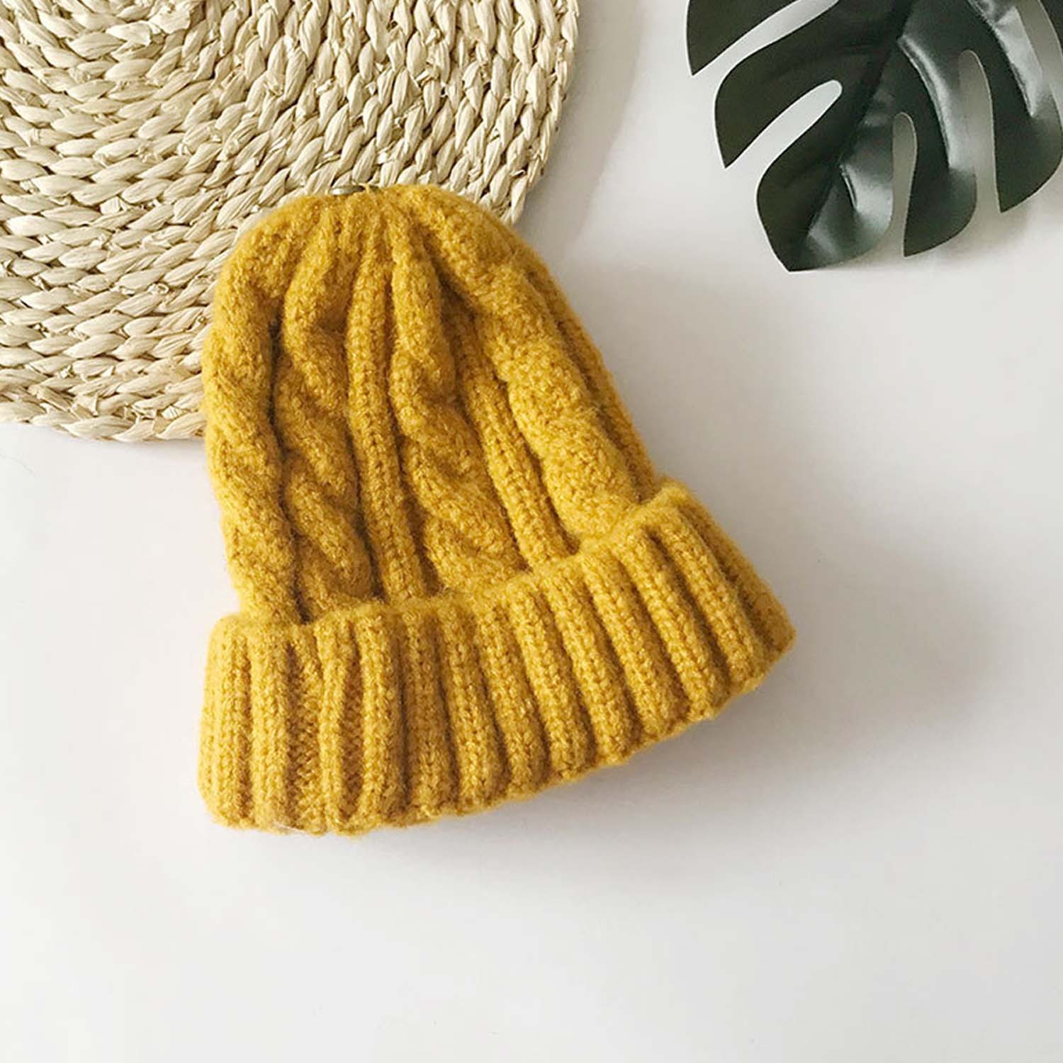 百搭麻花針織帽-成人款-薑黃 (56-58cm)