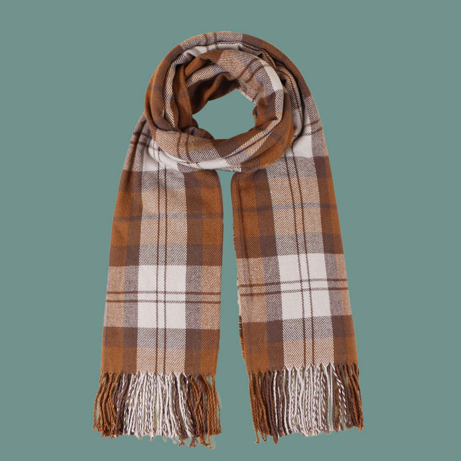 復古格紋兩用披肩圍巾-成人款-咖啡 (200cm)