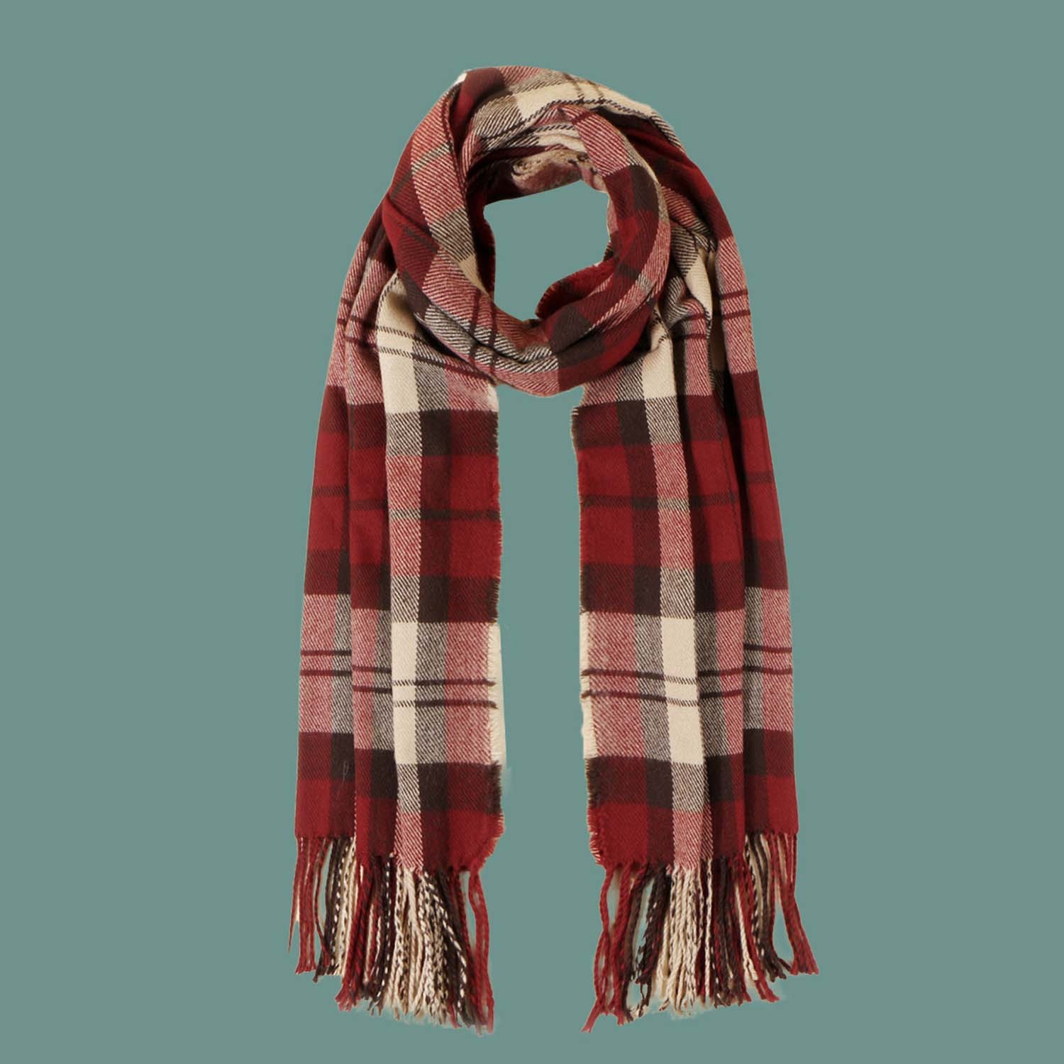 復古格紋兩用披肩圍巾-成人款-酒紅 (200cm)