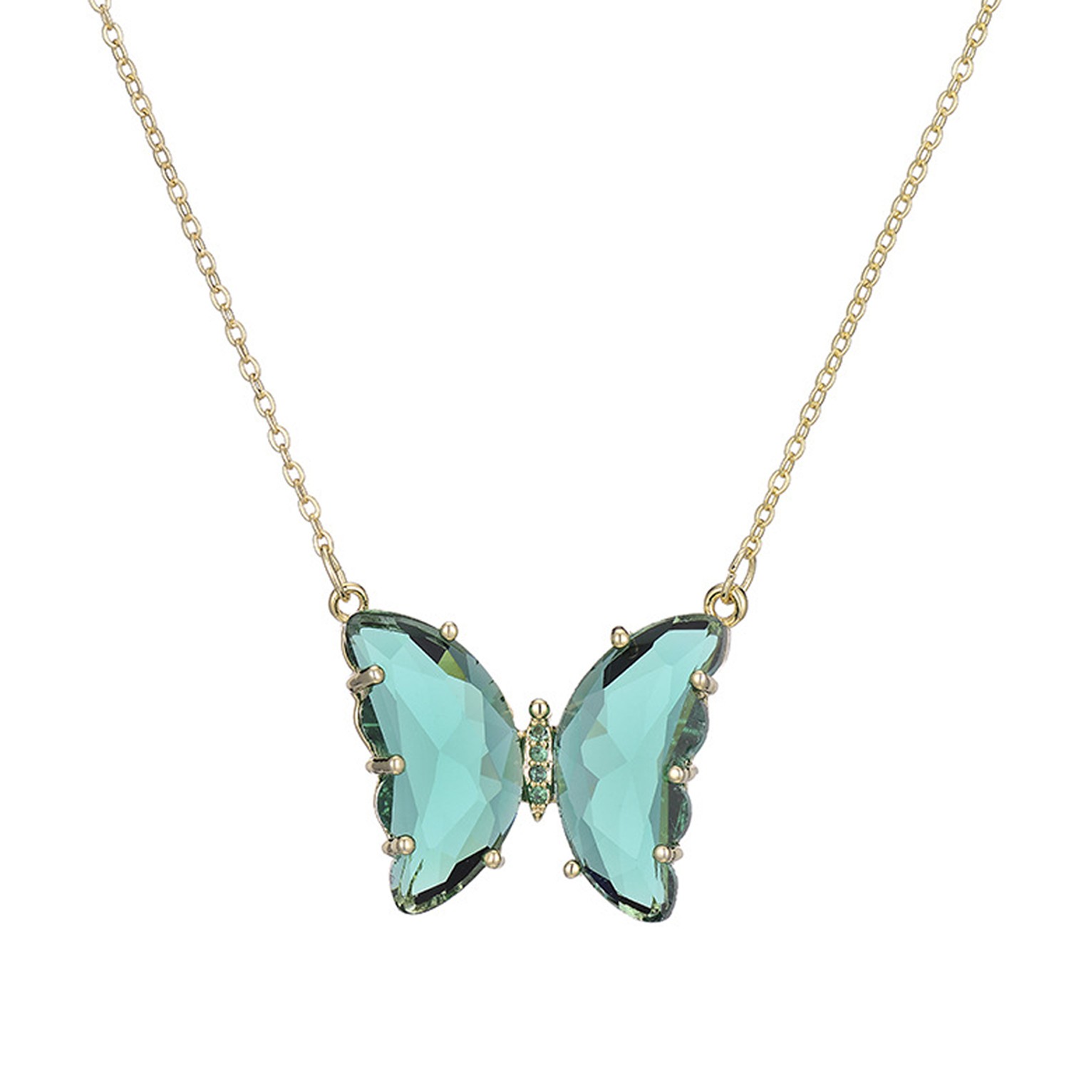 水晶玻璃蝴蝶鎖骨鏈-碧水綠
