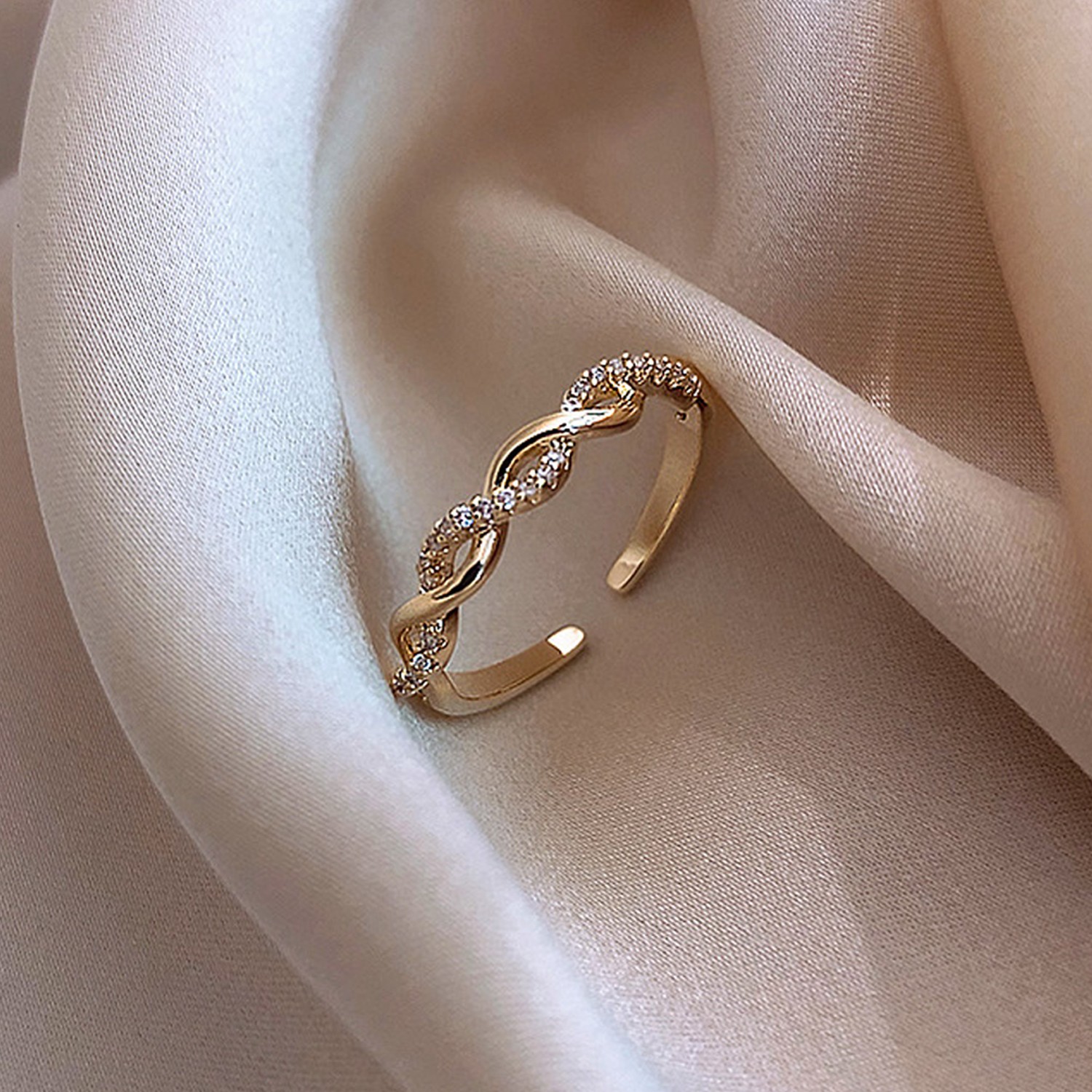 可調節簡約氣質戒指-金色雙辮