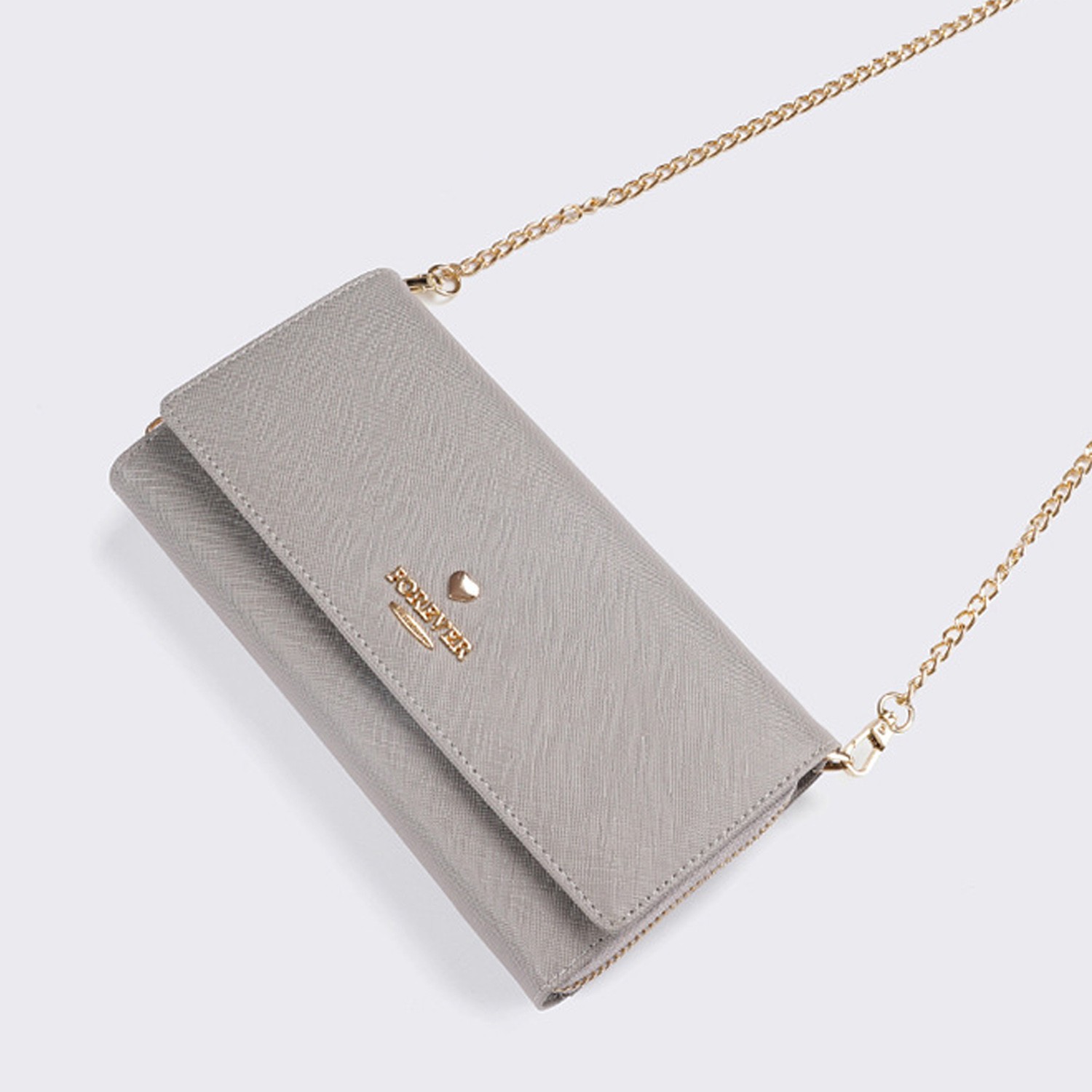 2way時尚多功能斜紋長夾鏈條包-優雅灰