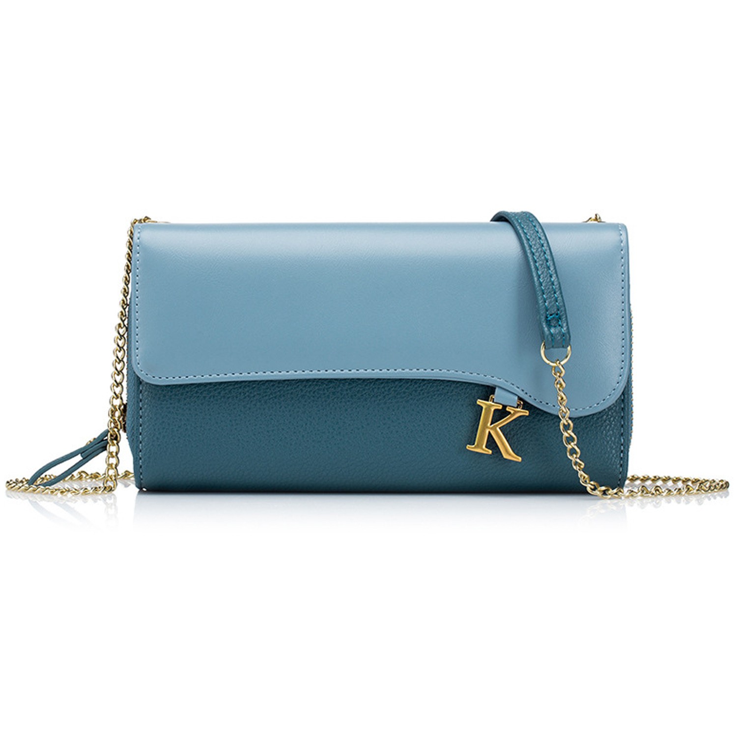 2way時尚多功能K金長夾單肩包-撞色藍