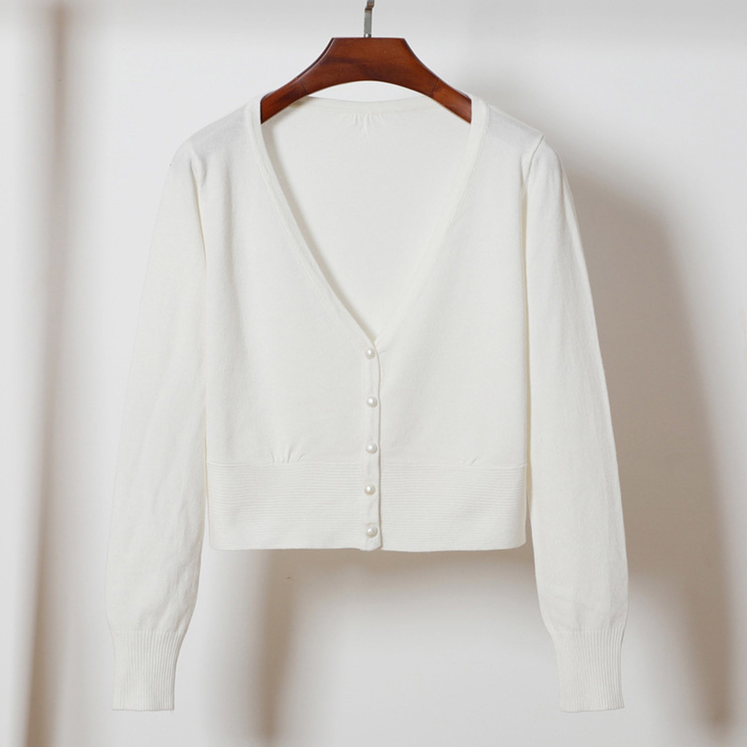 初戀系薄款針織短外套-白色 (M)