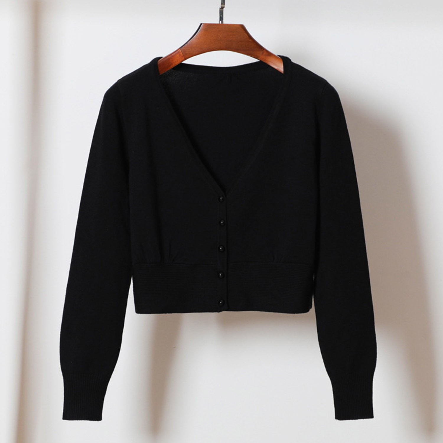 初戀系薄款針織短外套-黑色 (M)