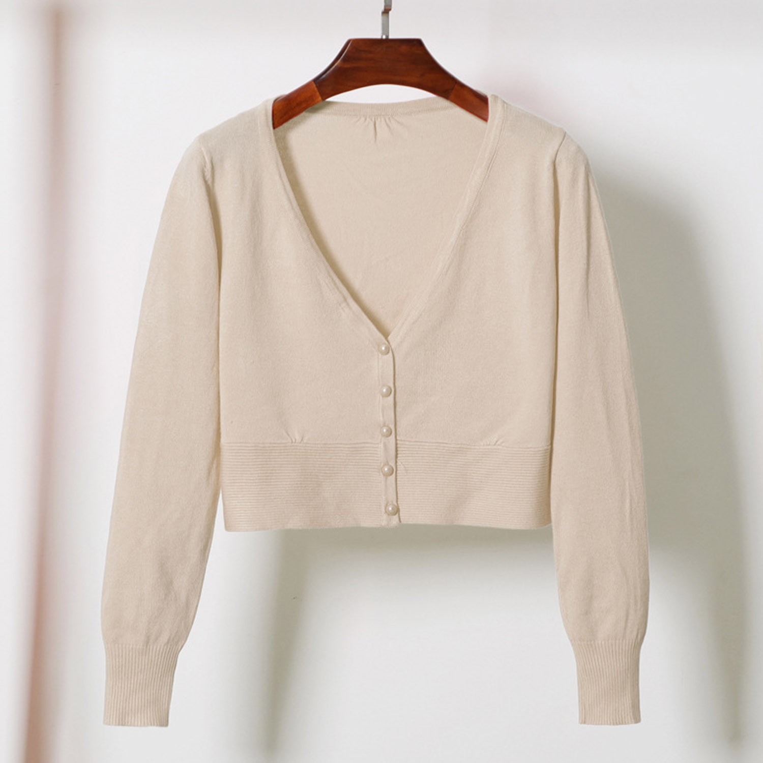 初戀系薄款針織短外套-杏色 (M)