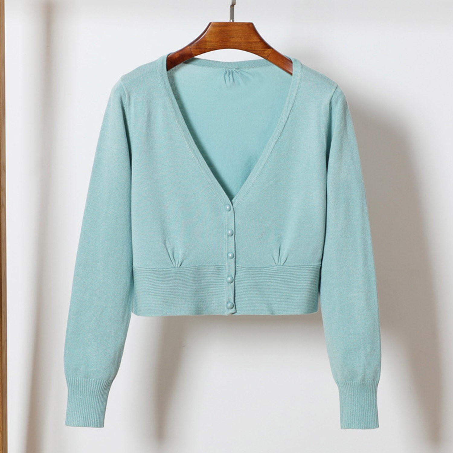 初戀系薄款針織短外套-灰藍 (M)