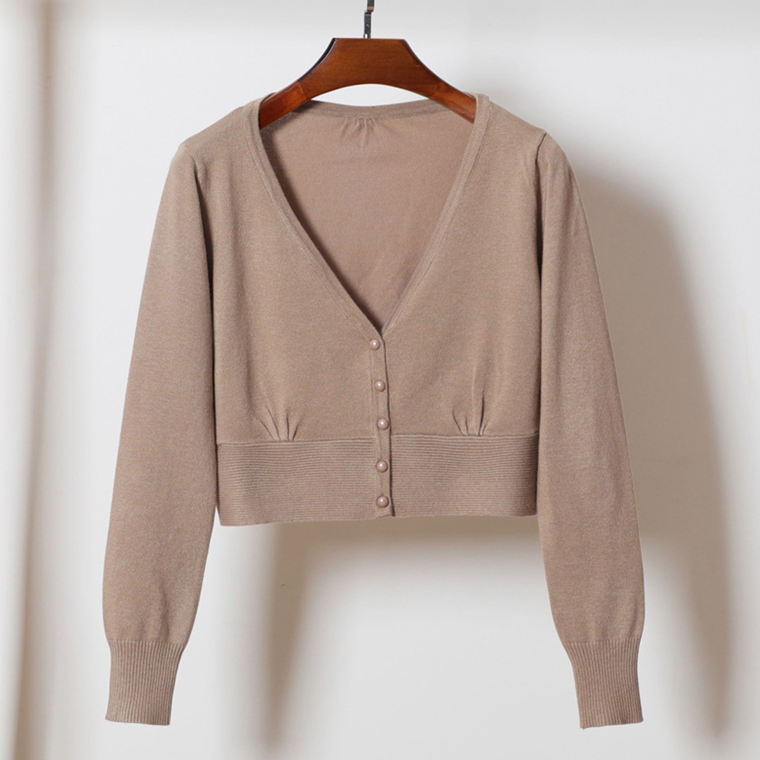 初戀系薄款針織短外套-駝色 (M)