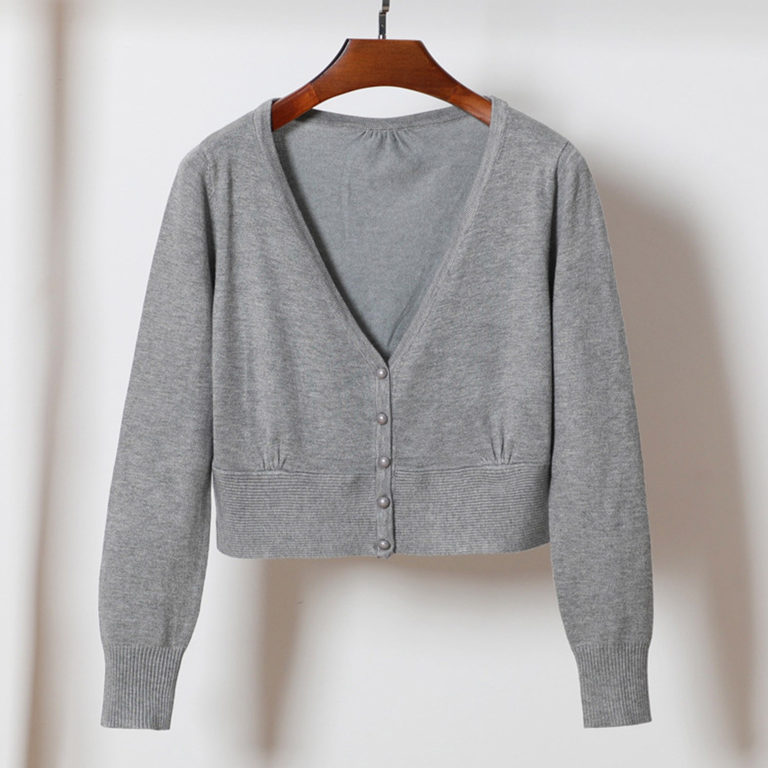 初戀系薄款針織短外套-淺灰 (M)