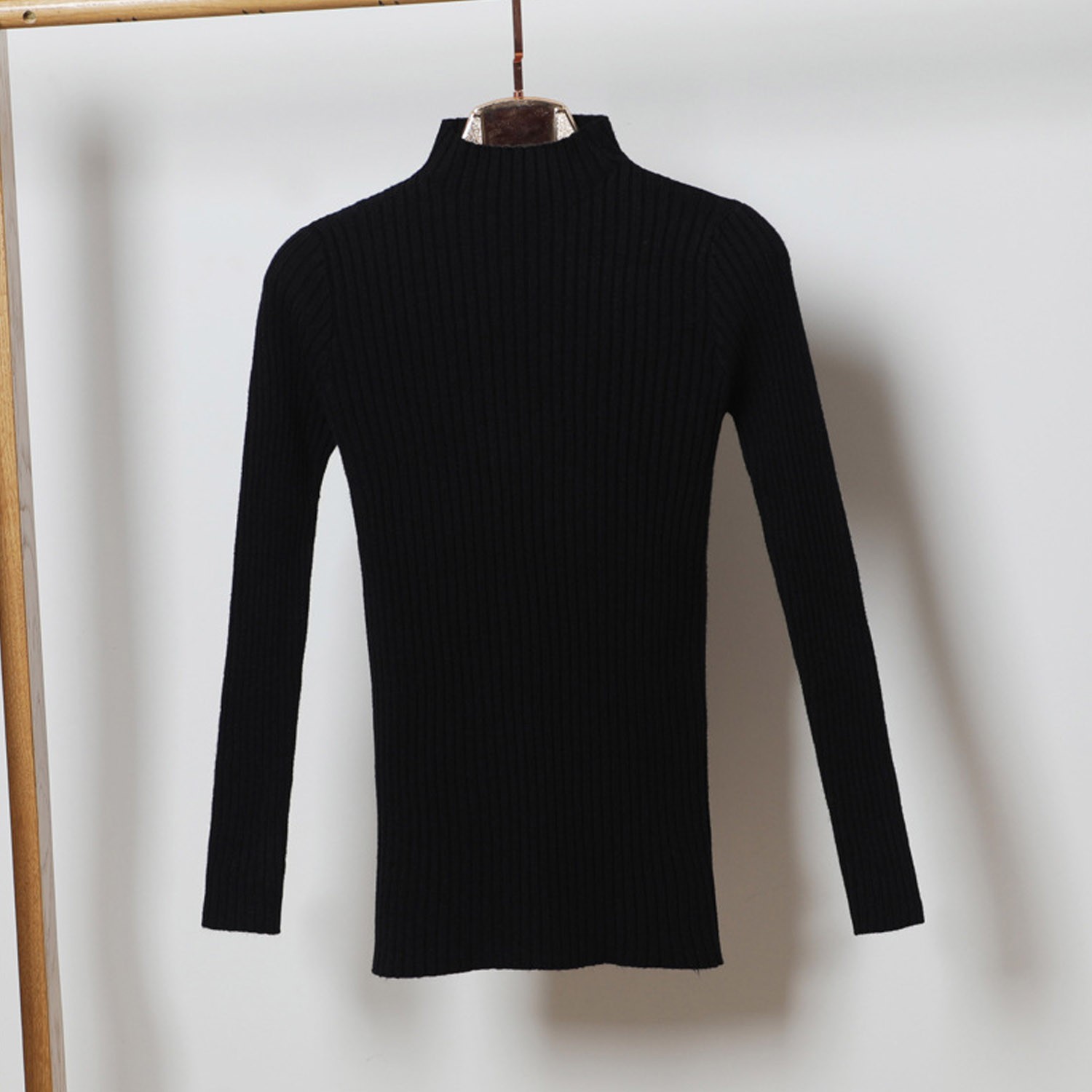 知性風半高領修身針織衫-黑色 (M)