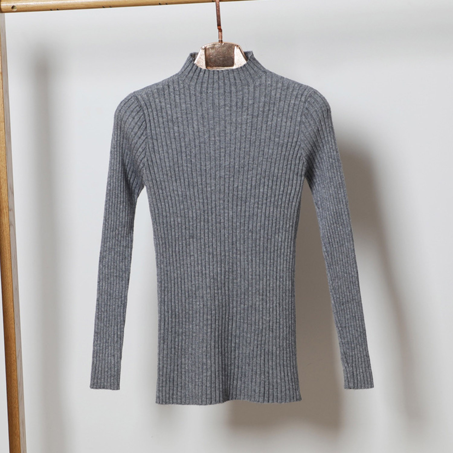 知性風半高領修身針織衫-深灰 (M)