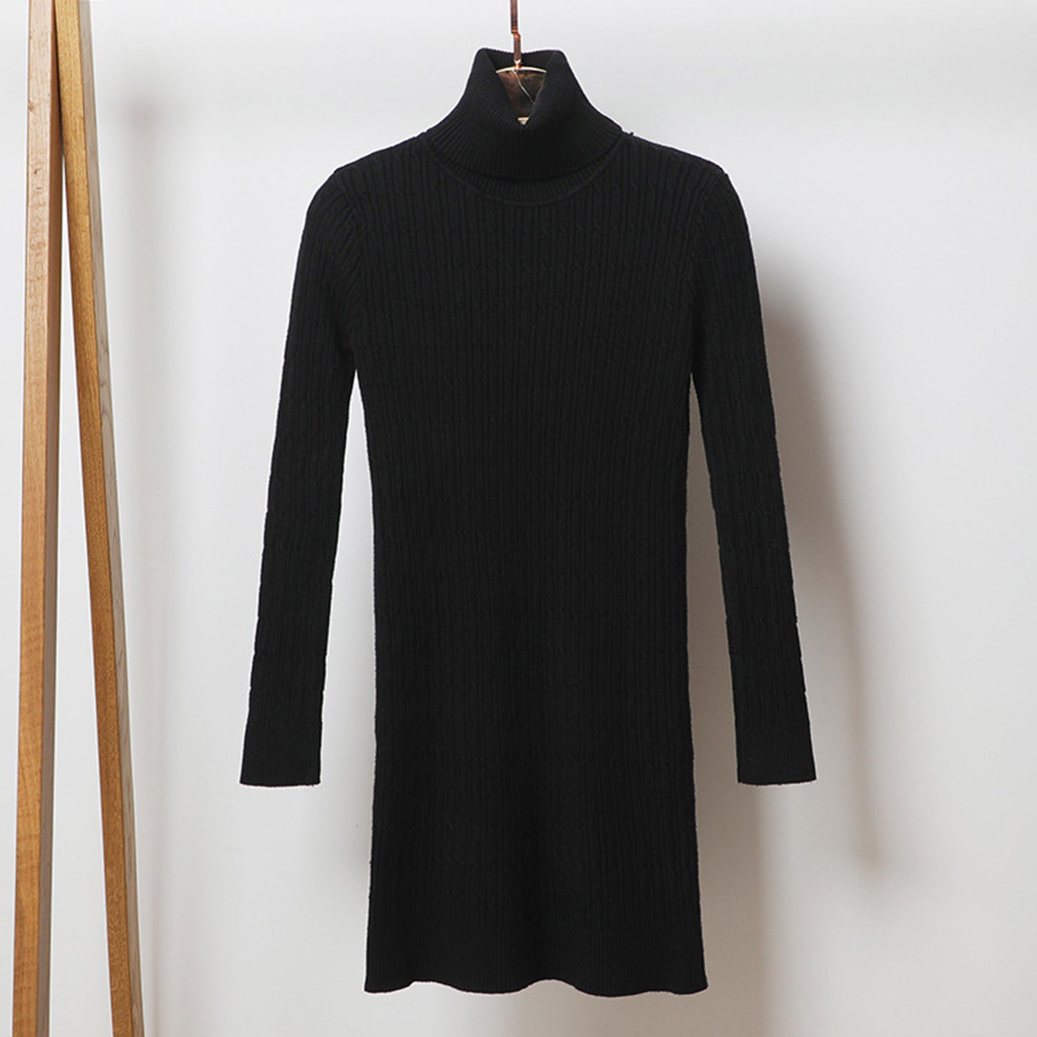 緹花款修身長版針織衫-黑色 (M)