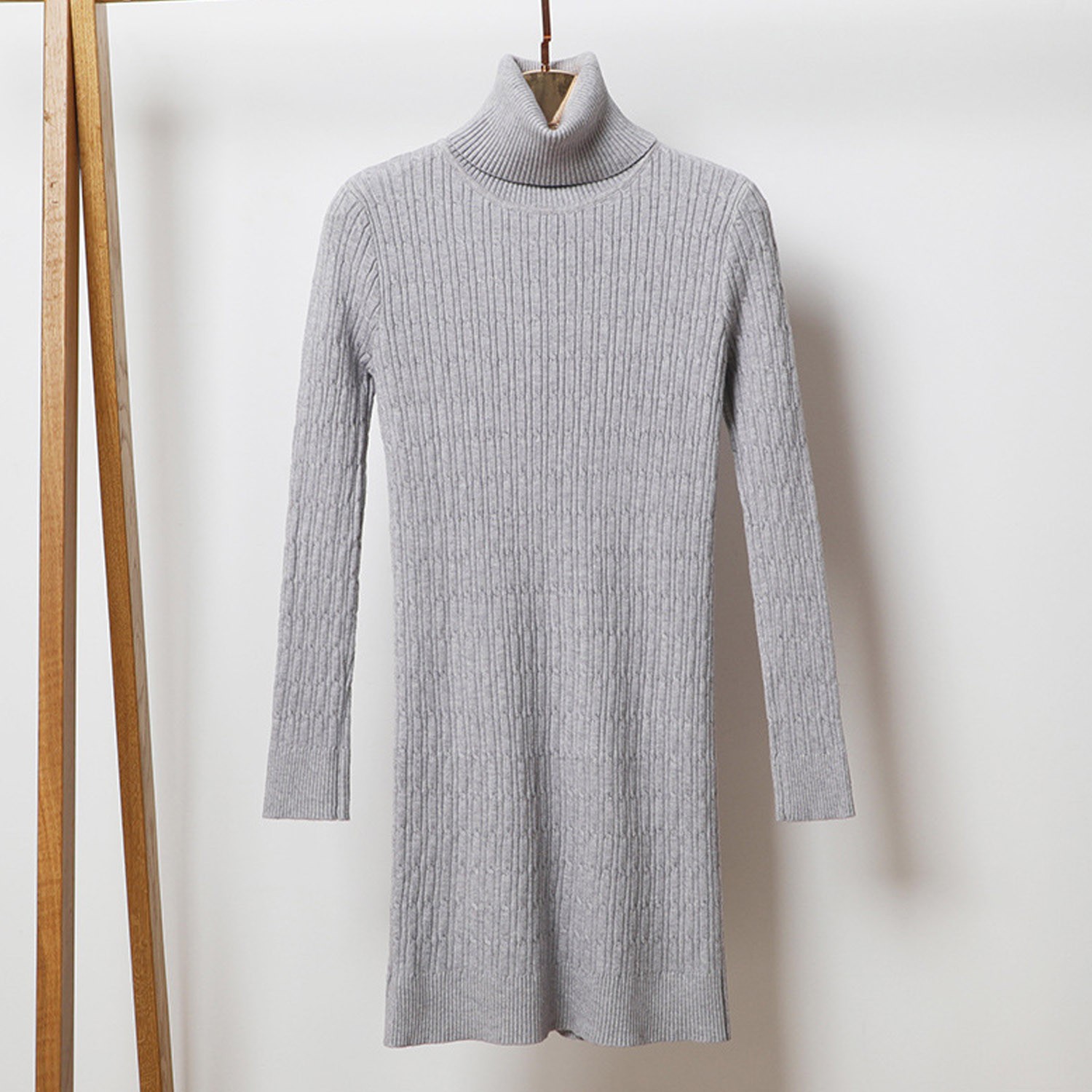 緹花款修身長版針織衫-淺灰 (M)