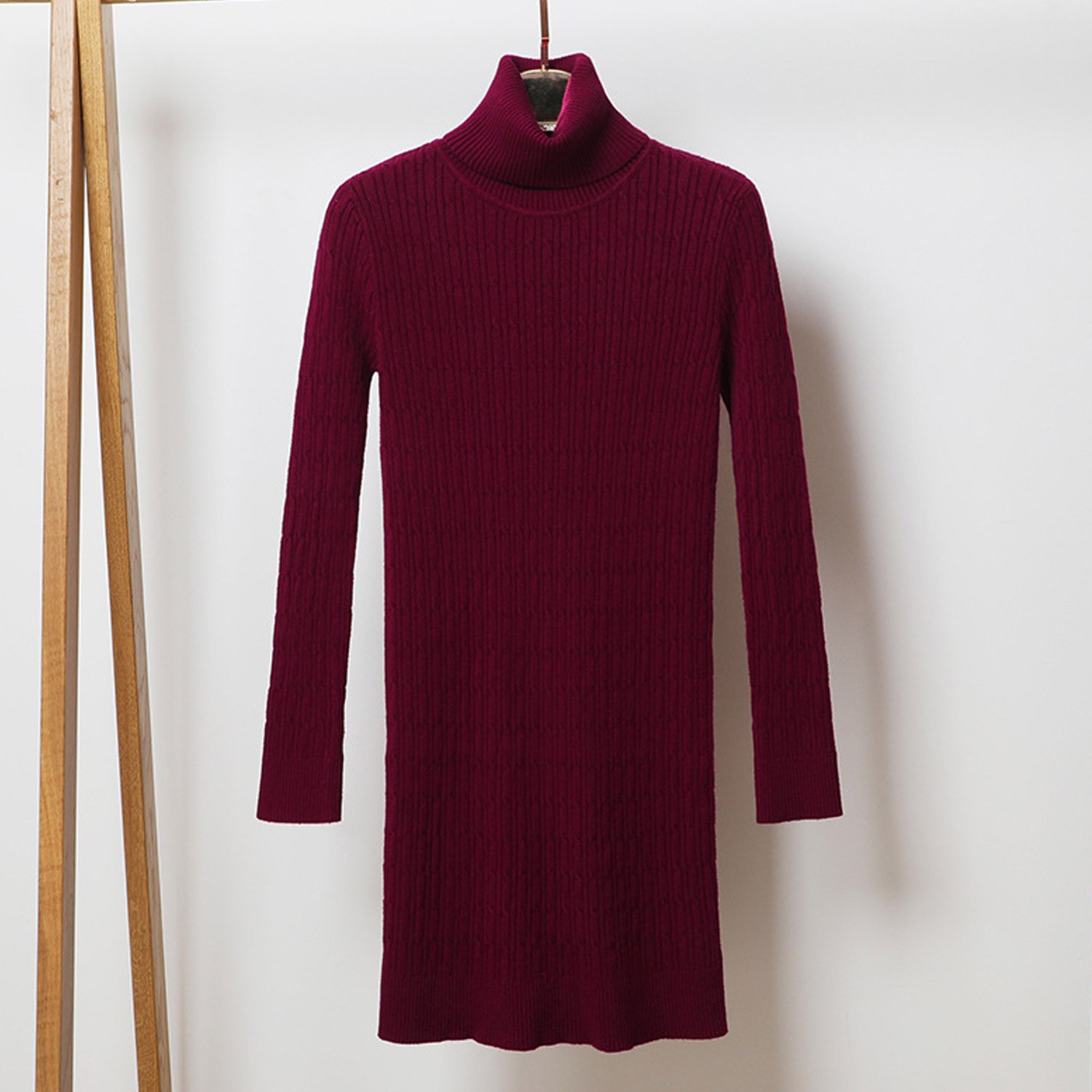 緹花款修身長版針織衫-酒紅 (M)