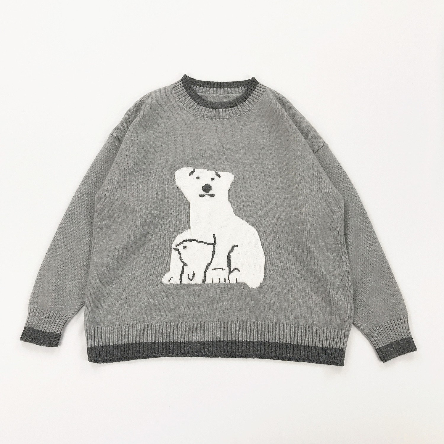 北極熊灰色圓領上衣-淺灰 (成人款均碼)