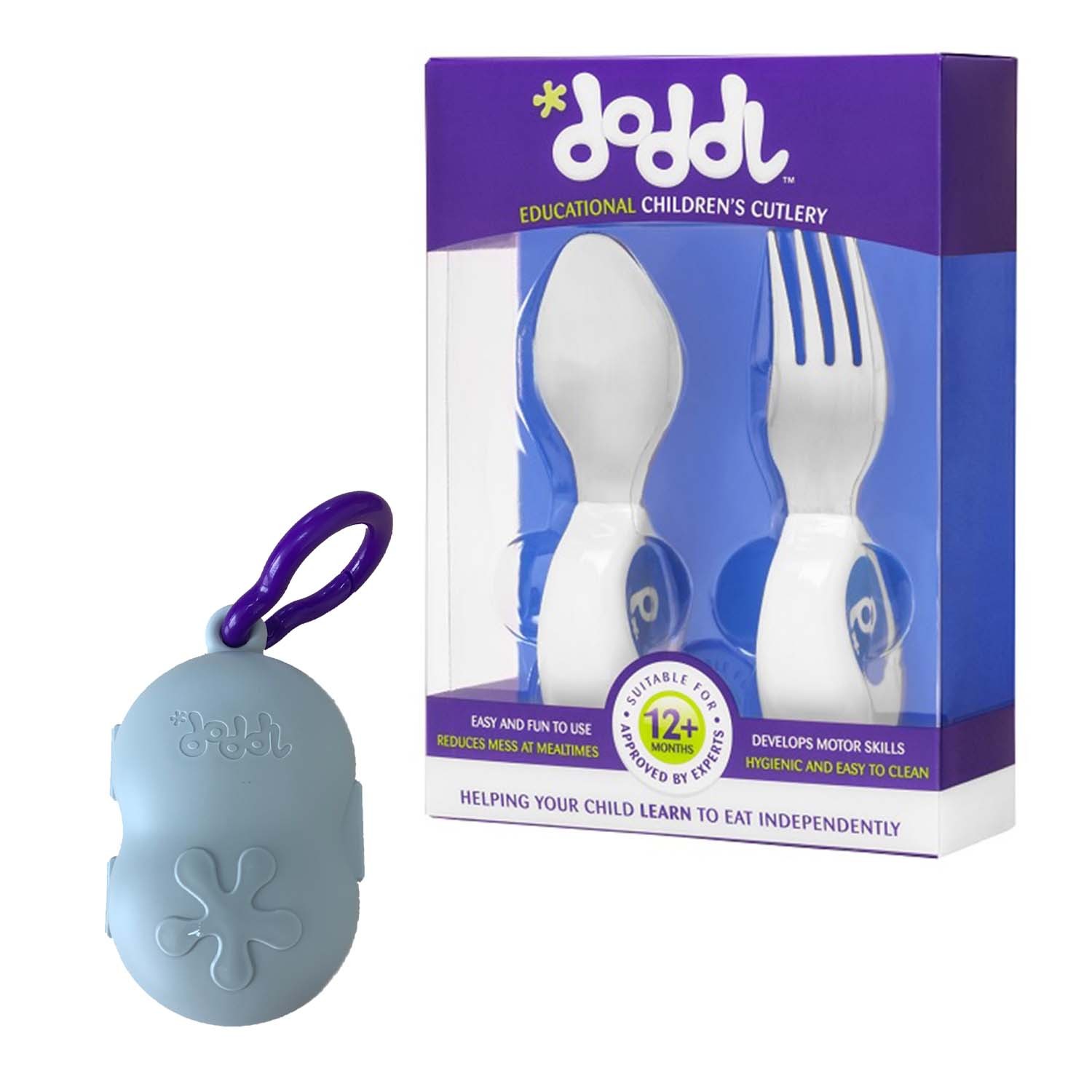 人體工學幼兒學習餐具兩件組+收納攜帶盒-藍色