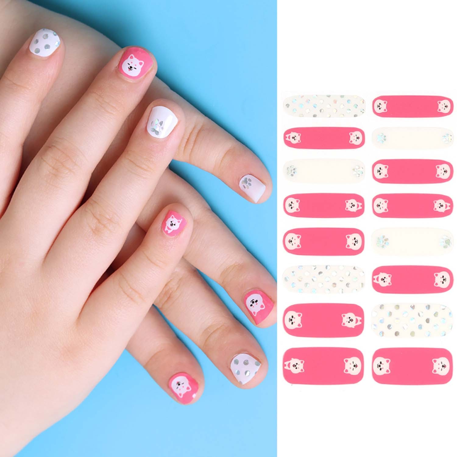 兒童美甲貼(適合4Y以上)-粉紅小狗-一張16貼+美甲貼磨甲棒